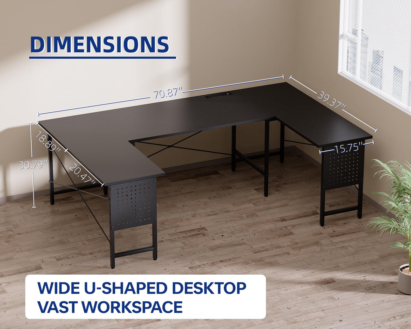 Pamray 71 Inch Large Computer Desk with Power Outlets,U Shaped Corner Desk for Home Office Work and Gaming White