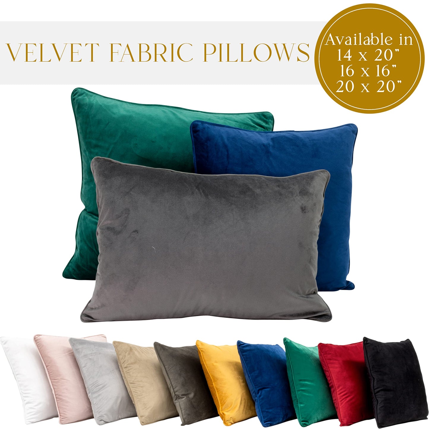 Coordinating Pillow, Washable Cover, Feather Insert, for Functional, Comfortable Home Decor, Champagne Velvet, 20x20, Sold Individually