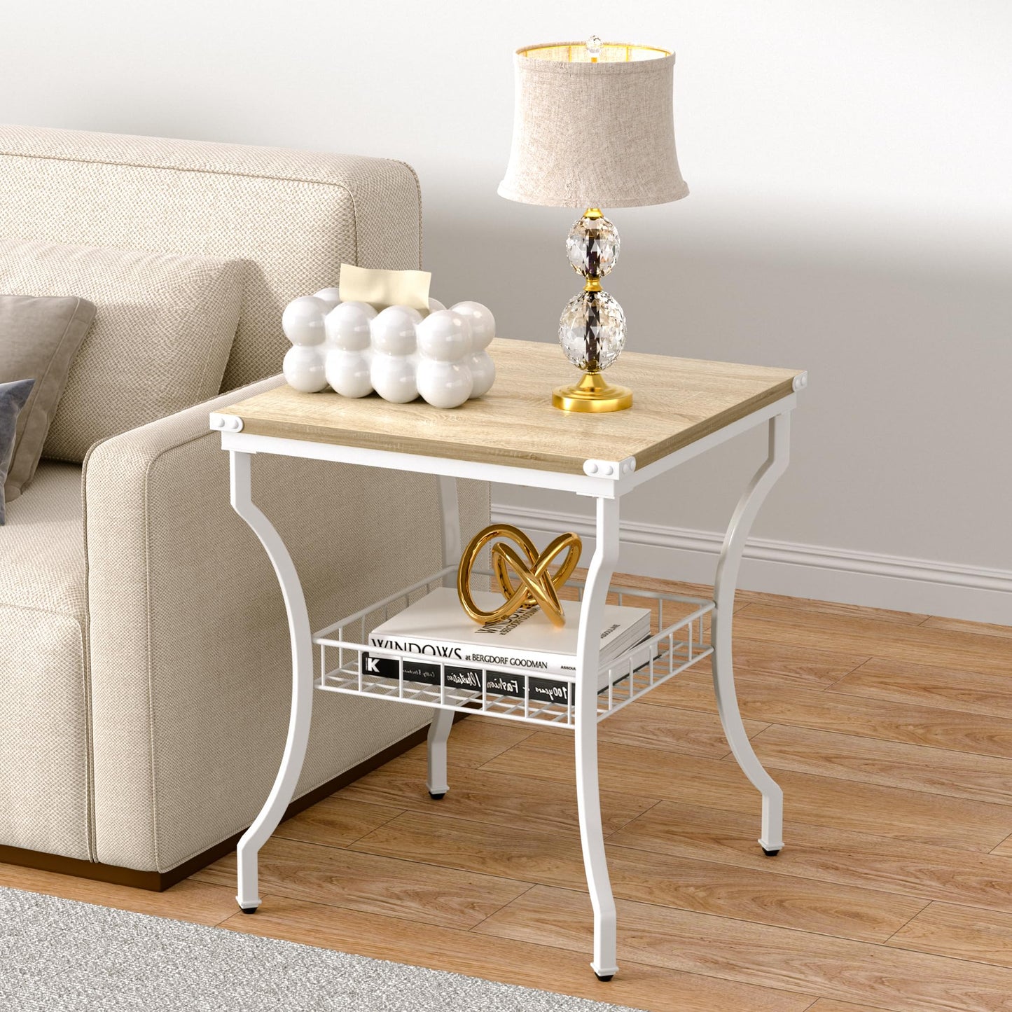 VECELO 3 Pieces Living Room Table Sets, Coffee and End Tables with Open Storage Shelves for Apartment, Home Office, Small Space, Easy Assembly, White Oak