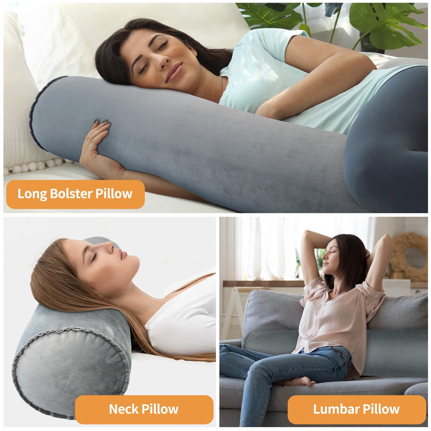 EULANT Inflatable Body Pillow for Adults,Inflatable Travel Body Pillow for Sleep,47inch Long Hug Pillow Bolster Pillow for Sleeping, Back