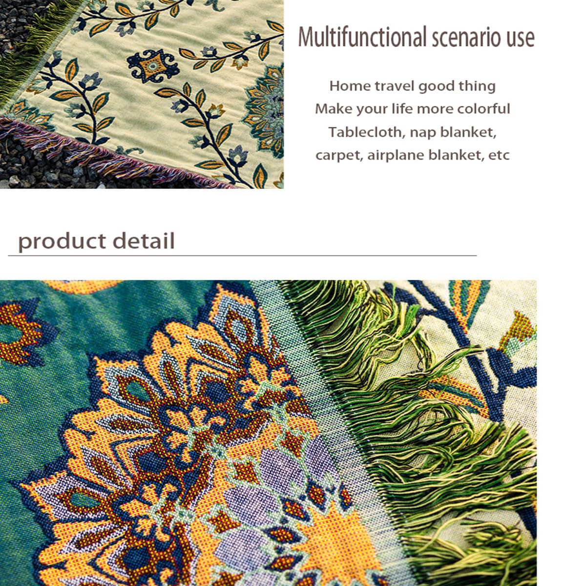 Hopstar Boho Throw Blanket for Bed - 100% Cotton Fall Blanket Floral Printed Farmhouse Decor Large Bed Blankets (Floral A, 60"×80")