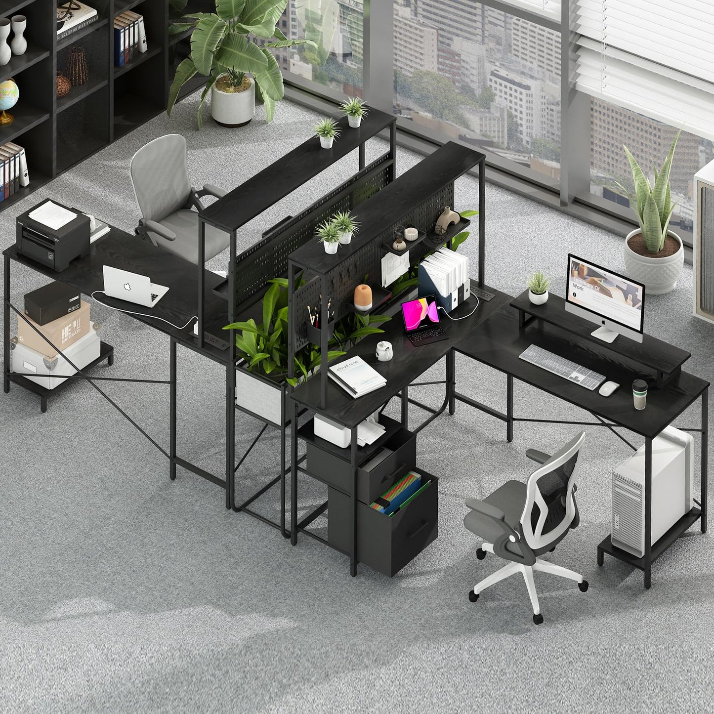 Yoobure L Shaped Desk with Pegboard, Reversible Computer Desk with Drawers & Storage Shelves, Gaming Desk with LED Lights & Power Outlets, Office Desk with Monitor Stand Corner Desk Home Office Desks