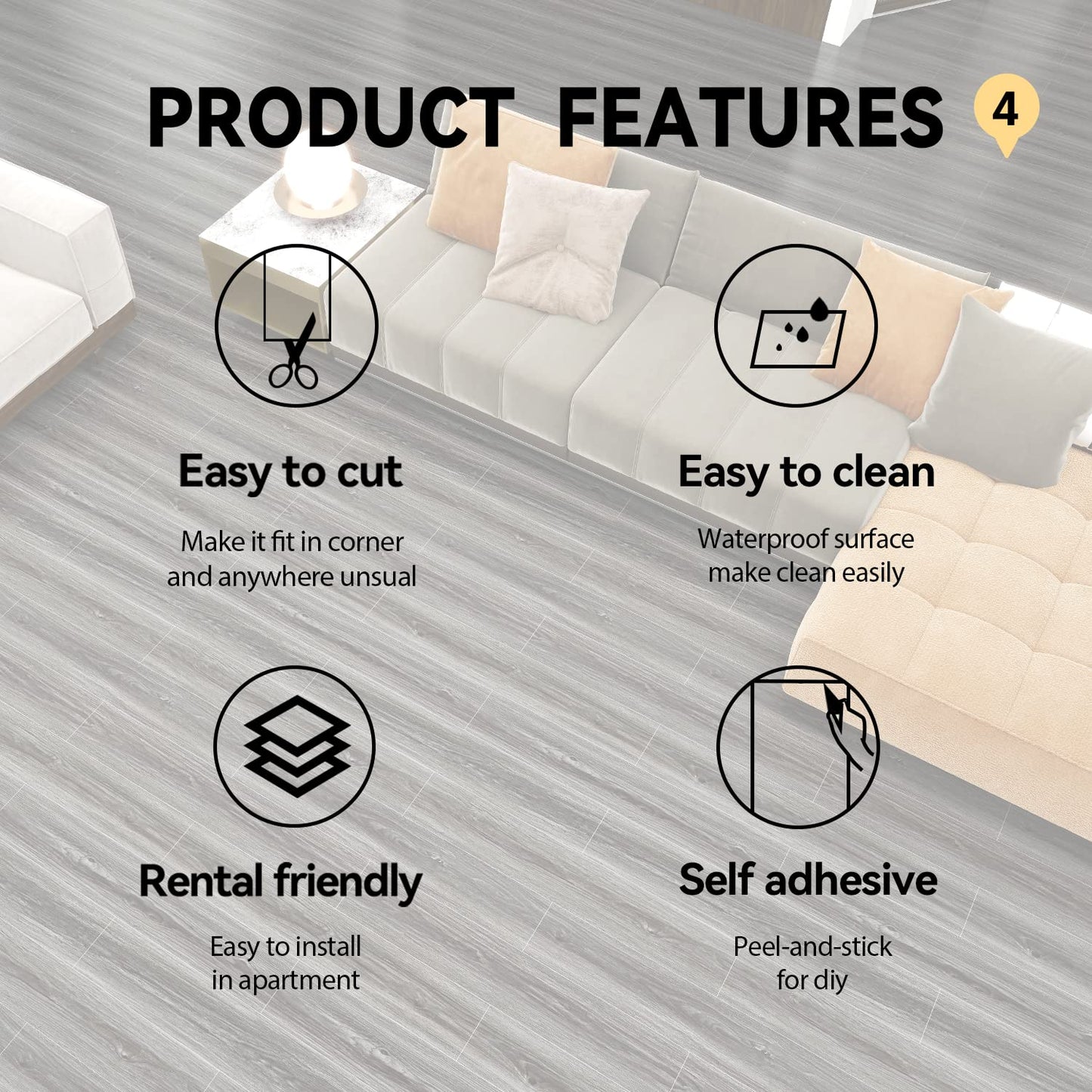auxua Wood Grain Peel and Stick Floor Tiles – 11.8” Width, Full Roll Length of 118" – Versatile Design for Any Space, Grey Self Adhesive Vinyl Flooring, Waterproof and Non-Slip Features