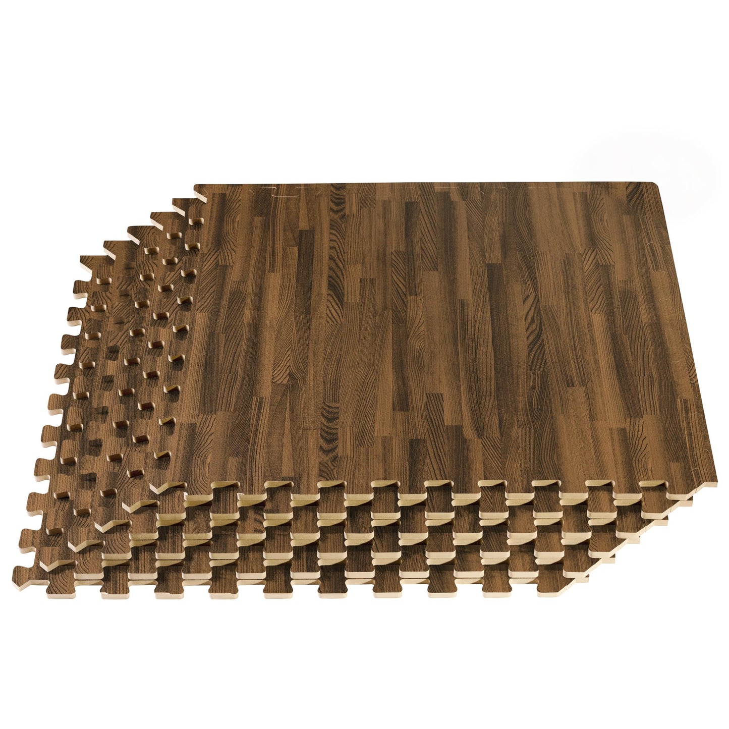 Forest Floor 5/8 Inch Thick Printed Foam Tiles, Premium Wood Grain Interlocking Foam Floor Mats, Anti-Fatigue Flooring, Walnut, 24 Sq Ft