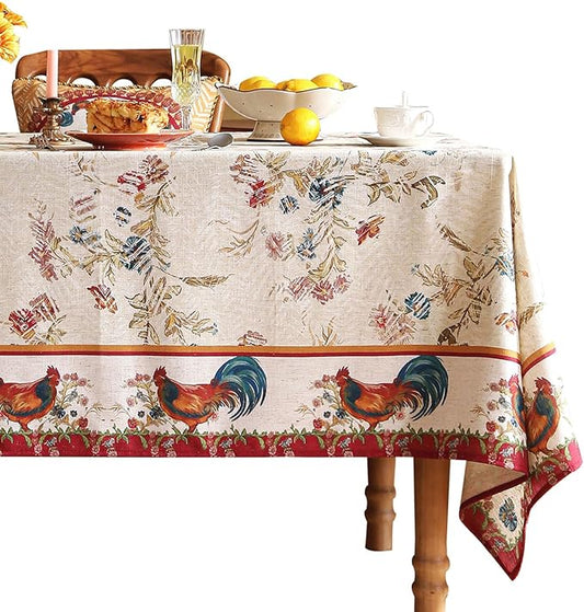 patdrea Designer Vintage Red Rectangle Tablecloth,French Linen Animals Pattern Tablecloths,Decoration Floral Table Cover for Kitchen Dining Christmas,Party,Thanksgiving,55"x87"-Townlife E