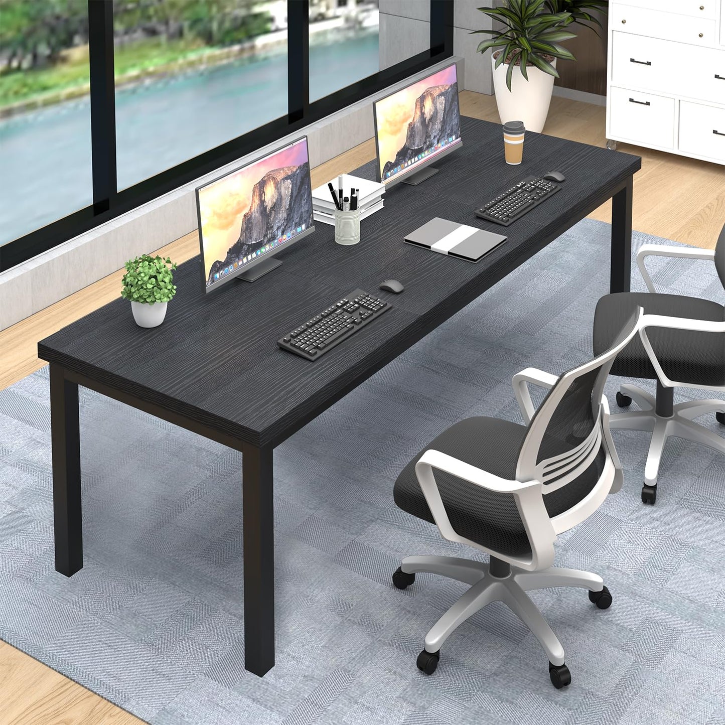 Woodalloy 78.7 Inch Large Computer Desk, Long Gaming Table, Modern Two Person Desk Large Executive Office Desk, Double Desks at Home, Perfect for Office Work, Gaming, Studying, Writing, Etc., Black.