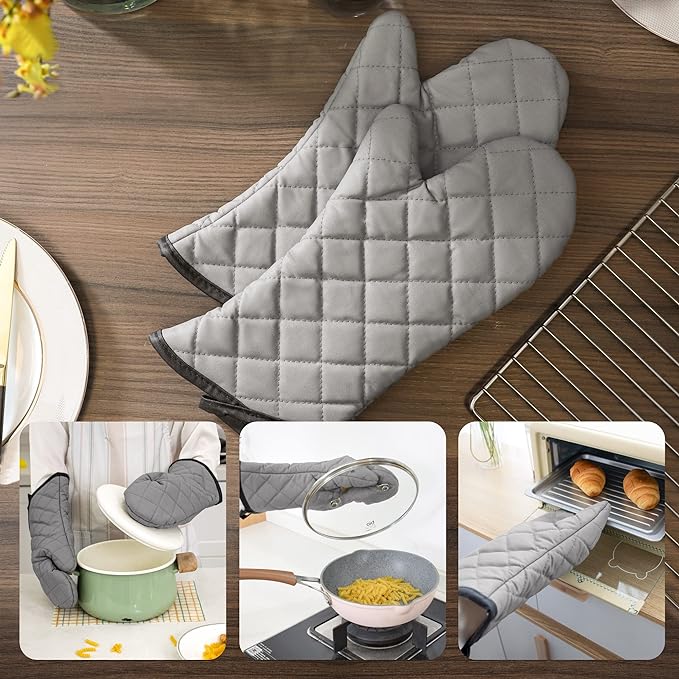 ARCLIBER Oven Mitts 1 Pair of Terry Cloth Lining - Heat Resistant Kitchen Gloves,Flame Oven Mitt Set,15 Inch