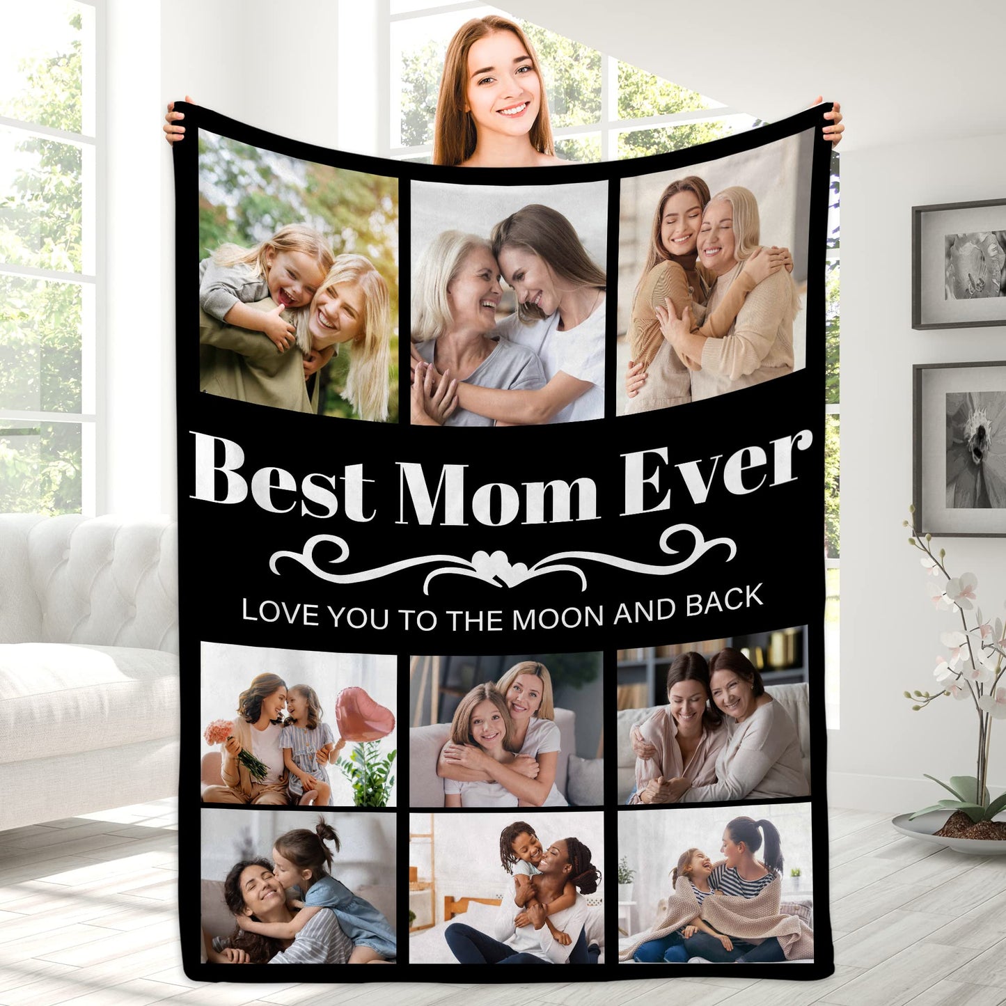 Best Mom Ever Custom Blanket, Birthday Gifts for Mom from Daughter Son with Pictures, Customized Photo Collage Mother Blankets Wife Birthday Gifts, Personalized Flannel Blanket with Photo as a Gift