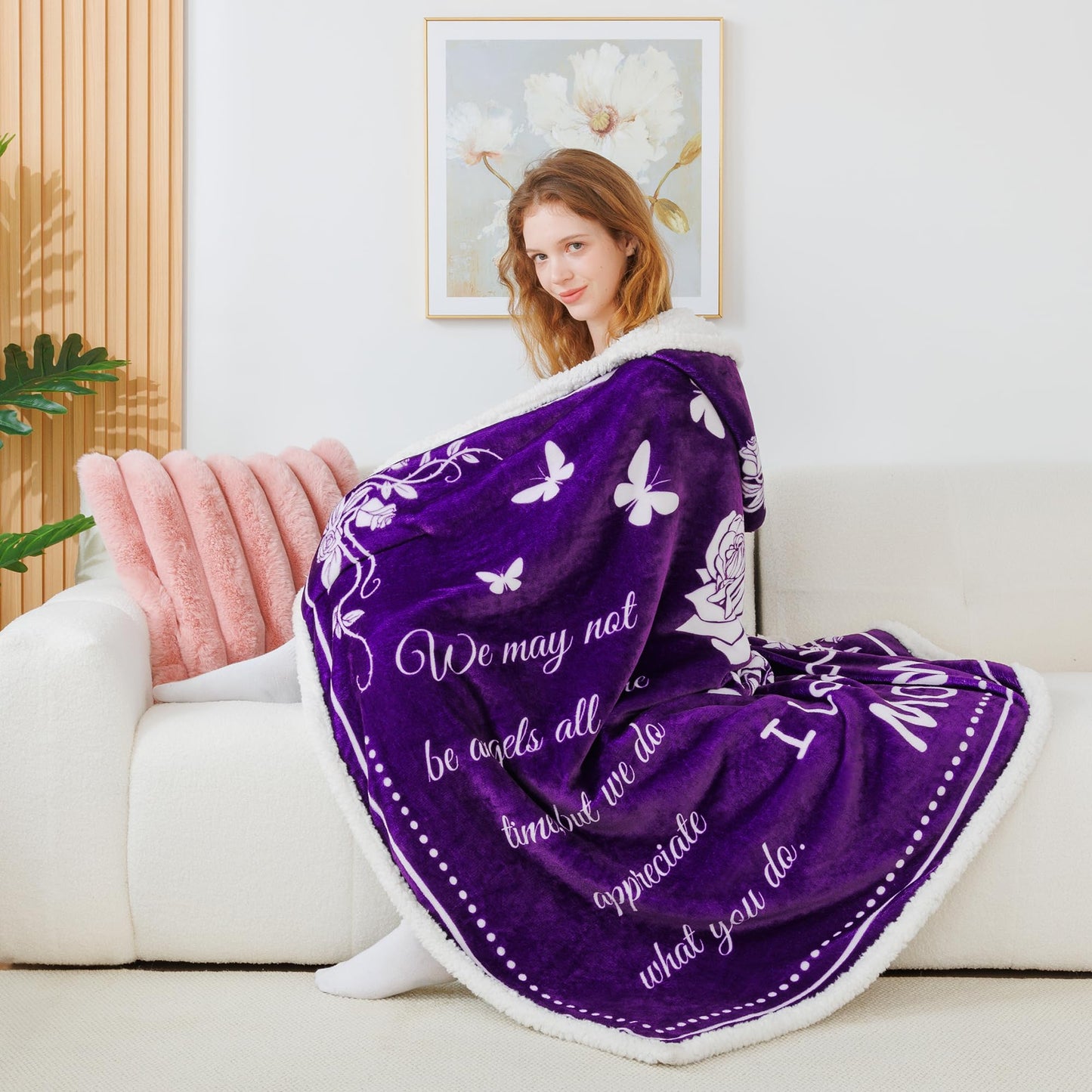 Mothers Day Gifts for Mom, Wearable Hoodie Blanket for-Mothers, Mom blanket Gifts from Daughter, Son, Husband, Sherpa Fleece Mother Blankets, Soft Birthday, Wife, Mama, purple