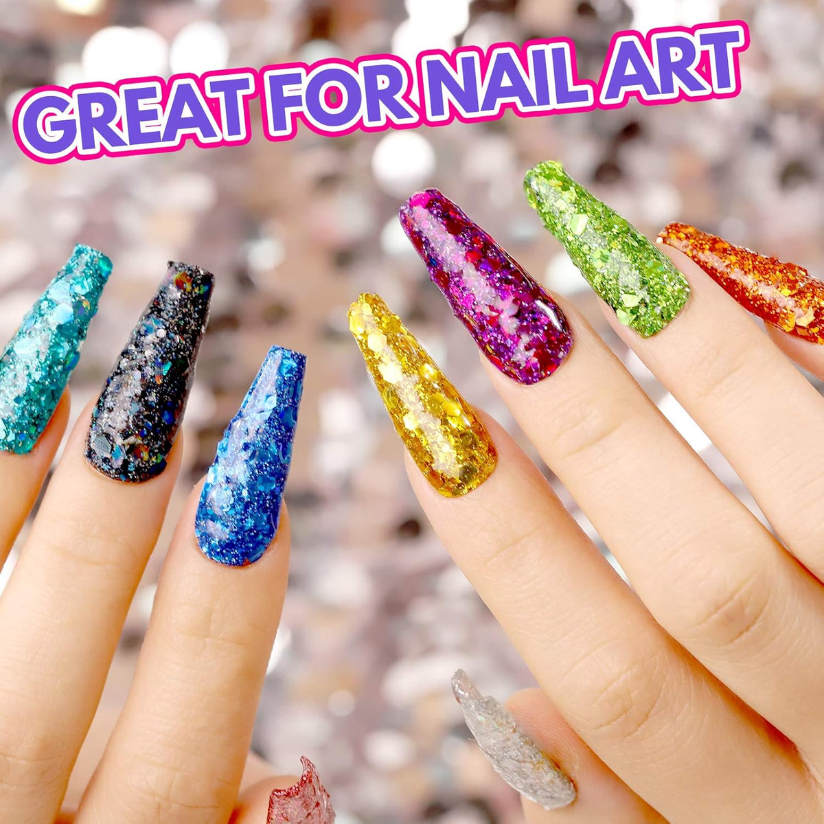 LEOBRO Holographic Chunky Glitter, Set of 32 Colors, Craft Glitter for Resin, Crafts Tumblers Nails Body, Christmas Halloween Sequins Flakes for Arts Crafts