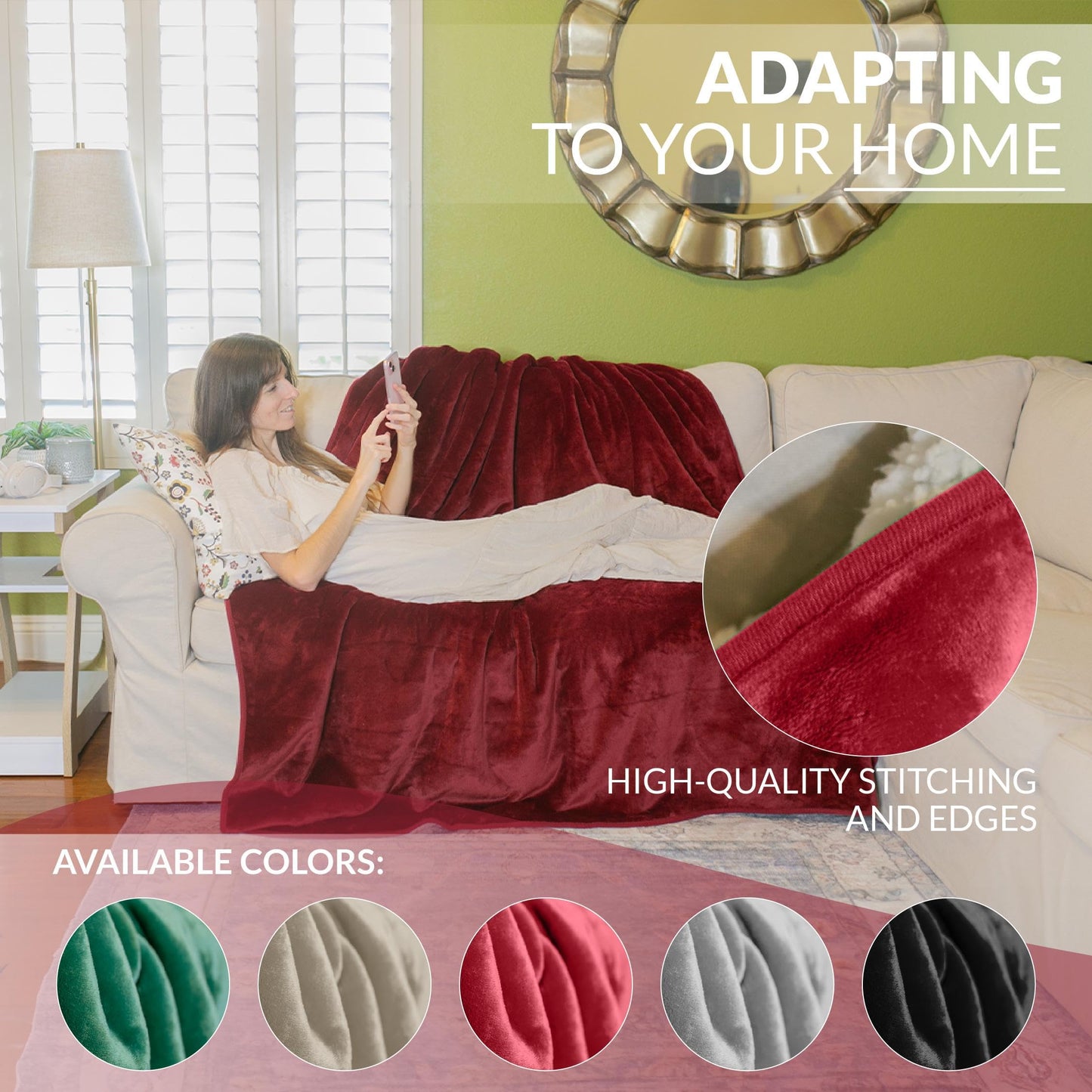 Waterproof Blanket for Bed – Reversible Sherpa Throw with Leakproof TPU Layer – Stain Resistant, Washable Bed Protector with Soft Carry Bag – (80"x60") Red