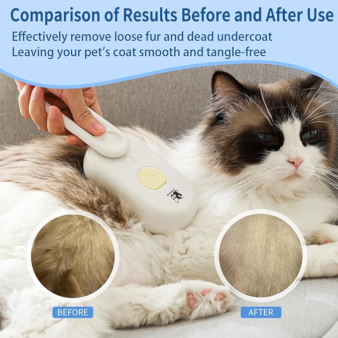 Cat Steam Brush for Shedding,4 in 1 Grooming Brush for Cats and Dogs,Deshedding,Massage,Cleaning & Anti-Static All In One,Suitable for Long & Short Haired Pets,Includes Waterless Shampoo,Yelow