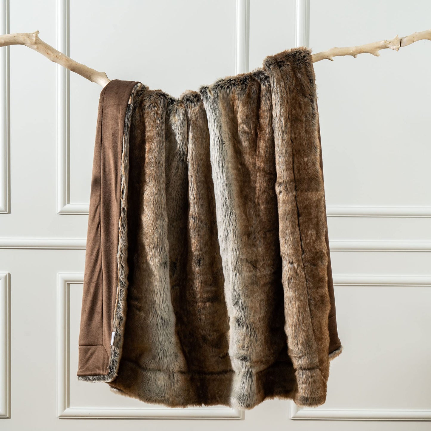BATTILO HOME Luxury Brown Faux Fur Blanket Thick Warm Elegant Cozy Fuzzy Throw for Couch, Bed, Sofa Fluffy Blankets Decorative Reversible to Plush Velvet, 50"x60"