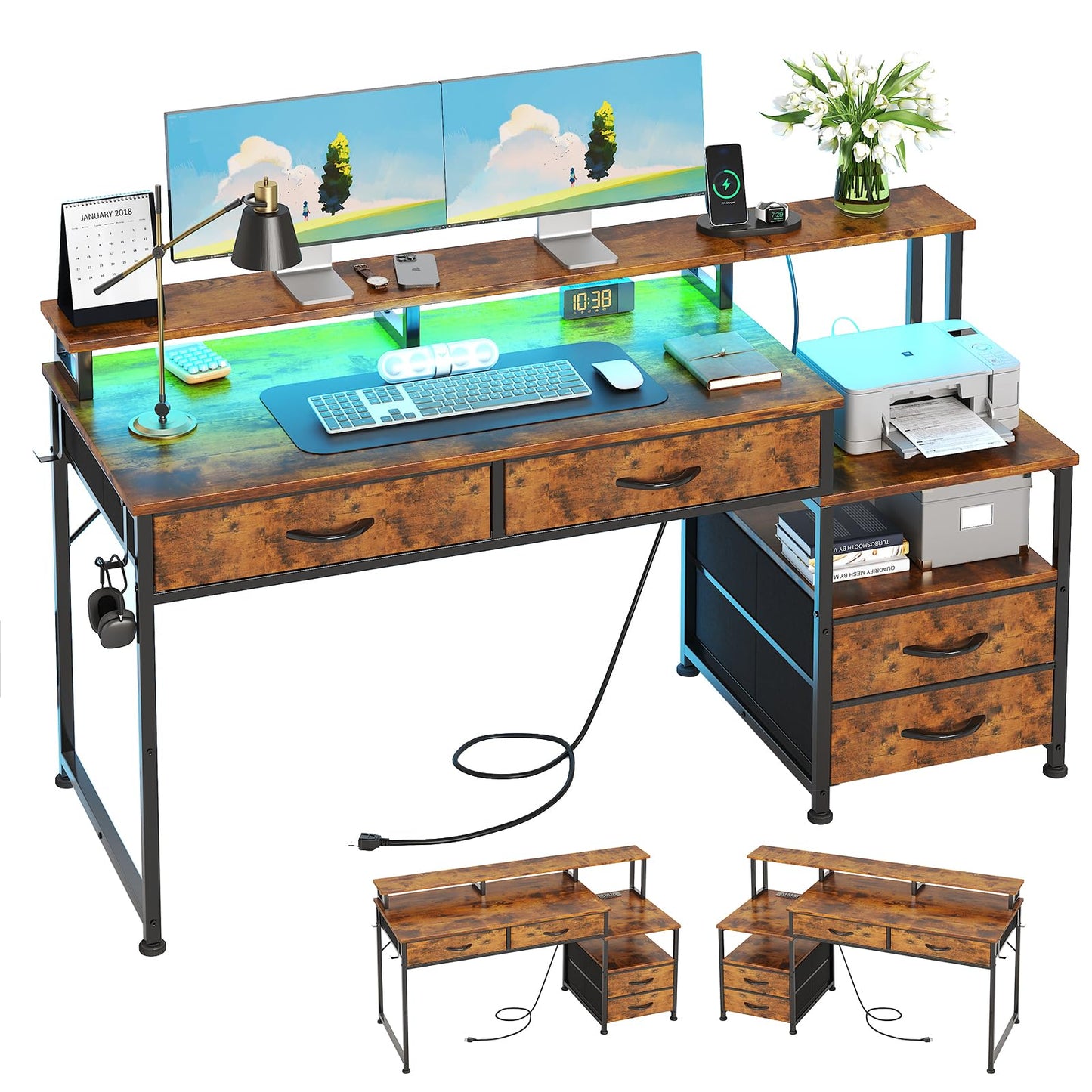 MUTUN Computer Desk, Office Desk, Home Office with Shelves, Gaming Desk Study Table with Monitor Stand