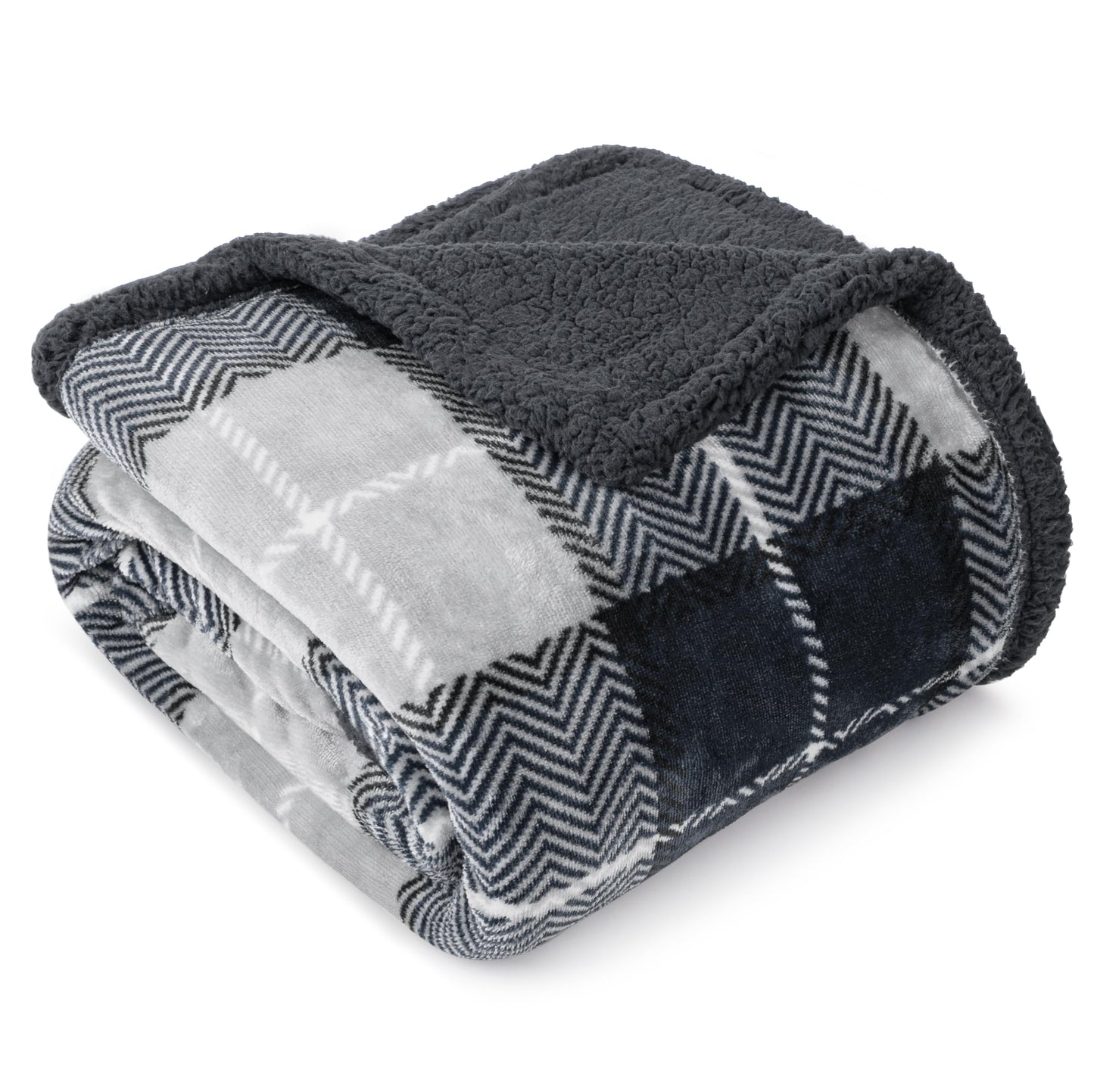 PAVILIA Charcoal Dark Grey Sherpa Throw Blanket for Couch, Plush Flannel Fleece, Soft Fuzzy Cabin for Sofa Bed, Warm Cozy Winter Gift, 50x60