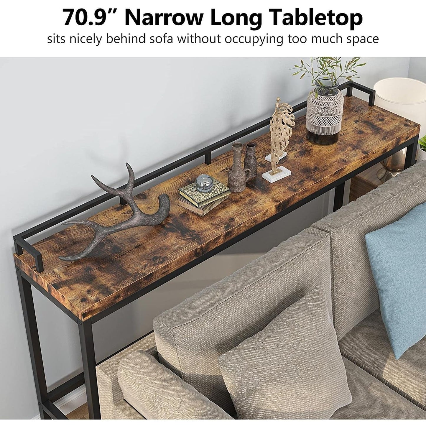 Overstock 70.9" Extra Long Sofa Console Table, Behind The Couch Table Narrow Entryway Table Brown Industrial, Rustic