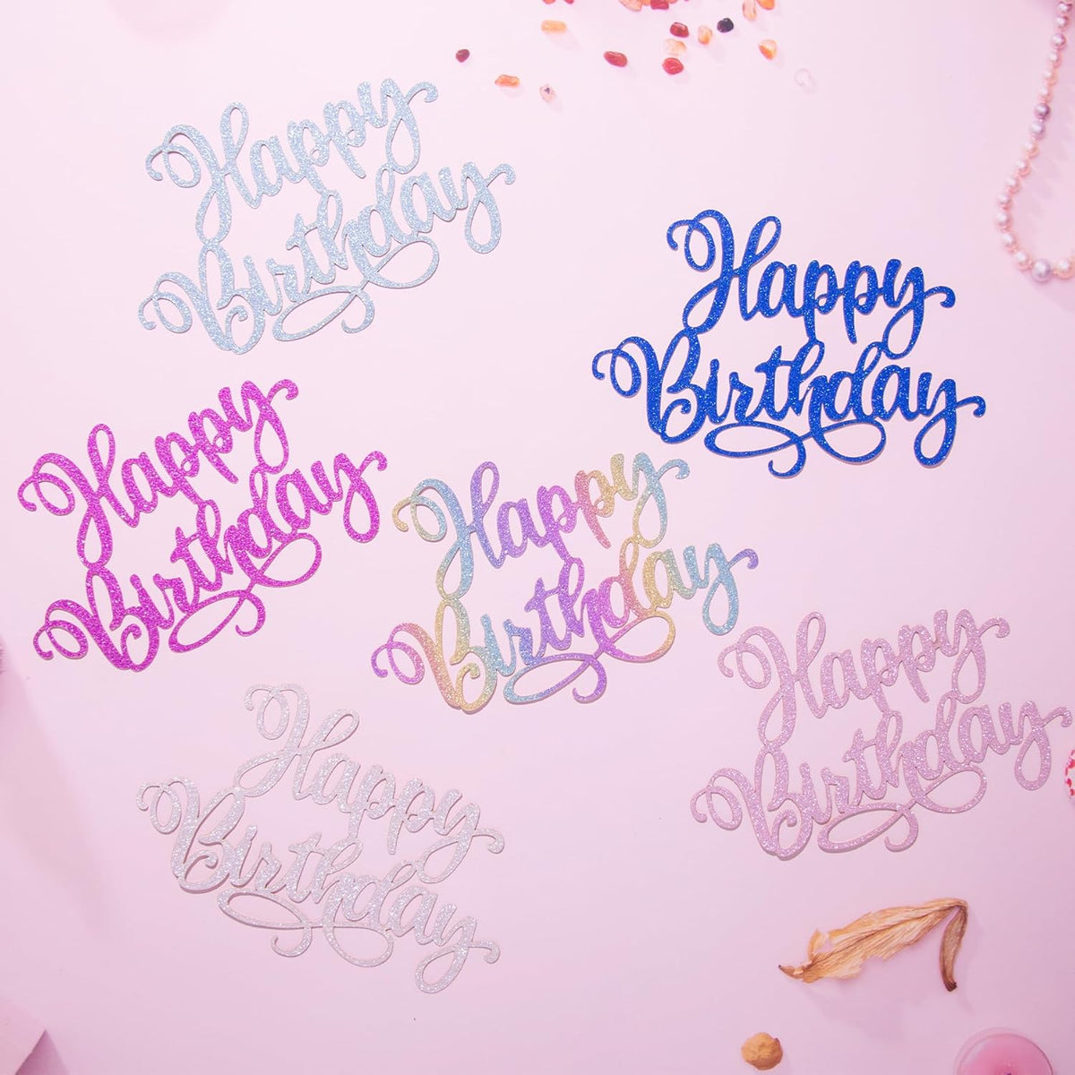 Happy Birthday Cake Toppers 9 Inch Glitter Happy Birthday Cake Pick for Birthday Anniversary Theme Party Cake Decorations Supplies - Black