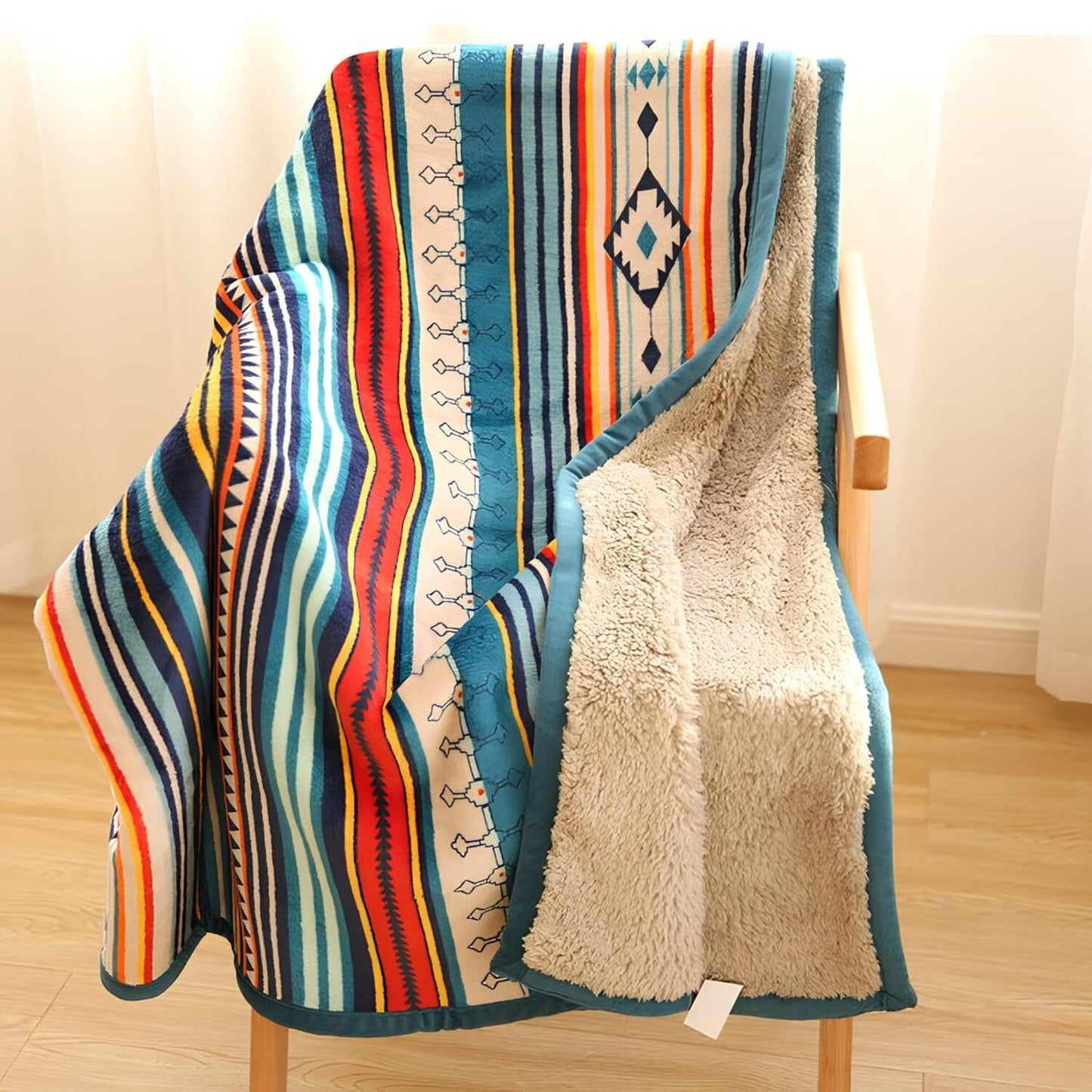 Sherpa Boho Throw Blanket, Super Soft and Cozy Aztec Blanket, Double-Layer Flannel Fleece Blankets as Lap Blanket, Couch, Sofa, Bed, Camping