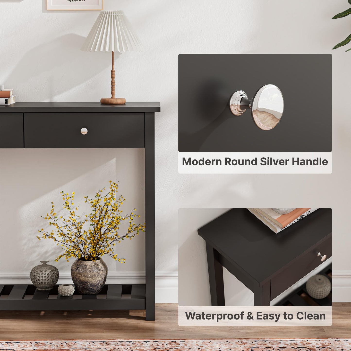 Ludatido Black Console Table with 2 Drawers, Entryway Table with Storage Shelf, 40" Modern Narrow Foyer Sofa Table for Living Room, Entrance, Hallway, Bedroom, Black