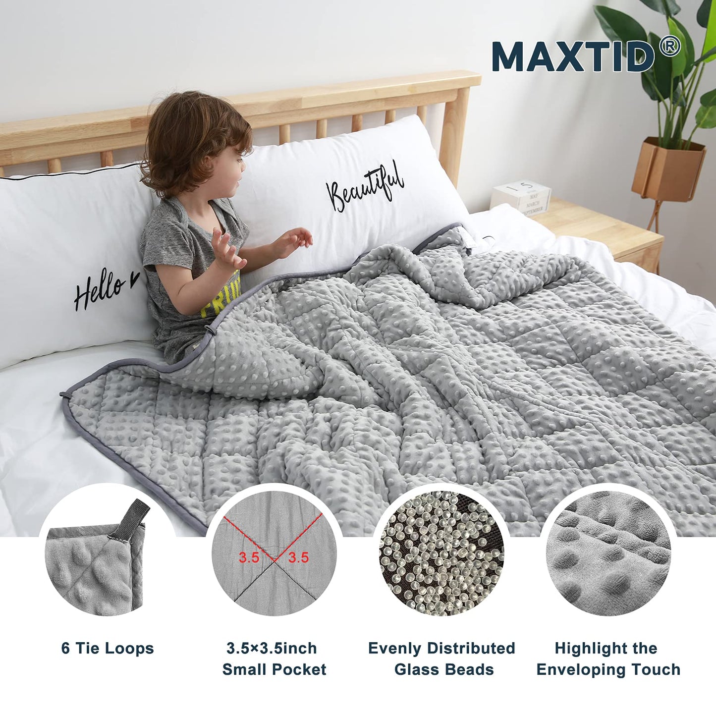 MAXTID Weighted Blanket for Kids 5lbs 36"x48" Cotton Kids Blanket for Boys & Girls Weighted Throw Blanket Children Bedding Gifts for 3 4 5 6 7 8+ Year Old Kid Small Weighted Comfort Blankets