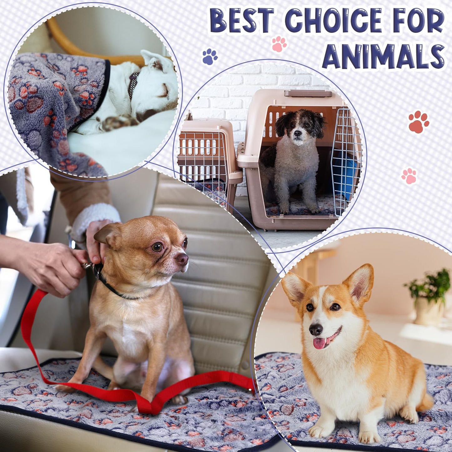 Tatuo 4 Pcs Dog Blanket for Pet Puppy Teething Toys Paw Print Fleece Blanket for Pet Cat Soft Warm Sleep Mat Guinea Pig Cage Mat(Small(24 x 16 Inch),Blue)