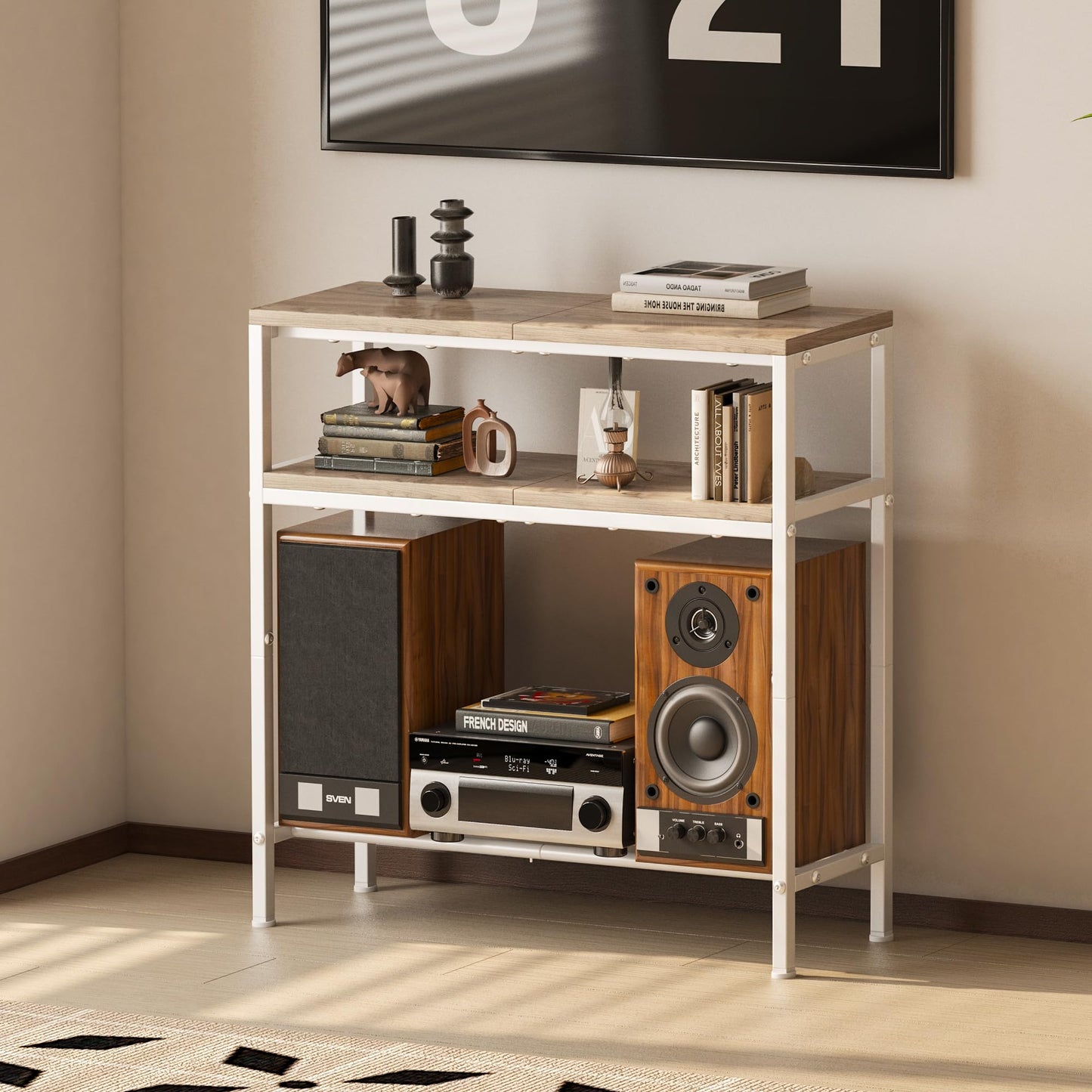 Homeiju Entryway Table with Storage, 3-Tier Console Table 31.5" Width, Industrial Sofa Table with Open Shelves, Foyer Tables for Entryway, Hallway, Kitchen, Living Room and Bedroom, Light Coffee