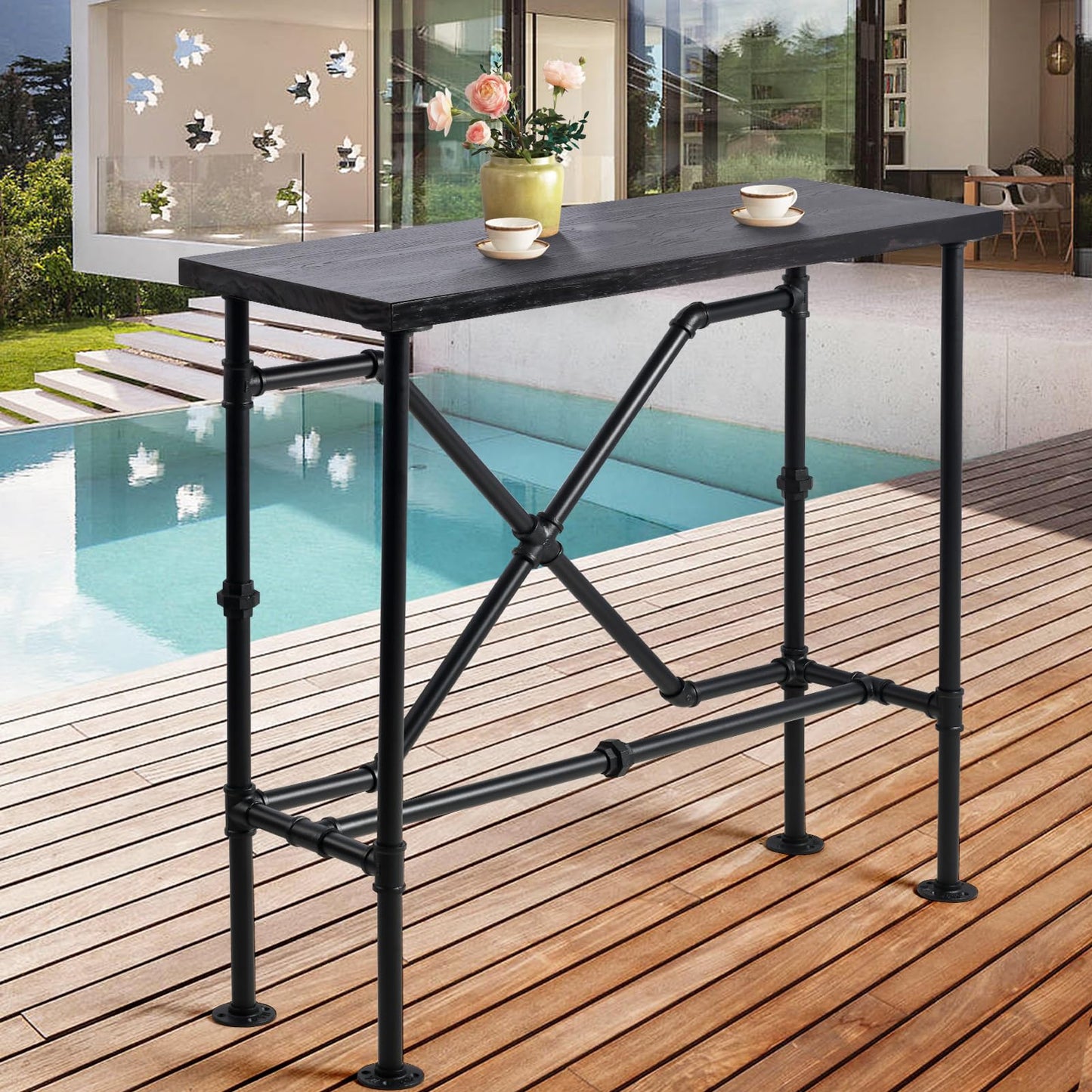 BOKKOLIK 41.3inch High Pub Table Industrial Rectangle Narrow Bar Table for Living Room Kitchen Vintage Console Table for Entryway Hallway Metal Pipe and Wood Design