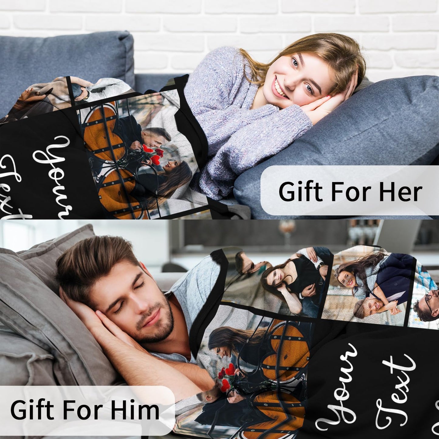 Cara Nonna Custom Blanket with Photo Personalized Picture Blanket for Christmas Fathers Day Birthday Gifts Customized Gifts for Dad Mom Girlfriend Boyfriend Wife Husband
