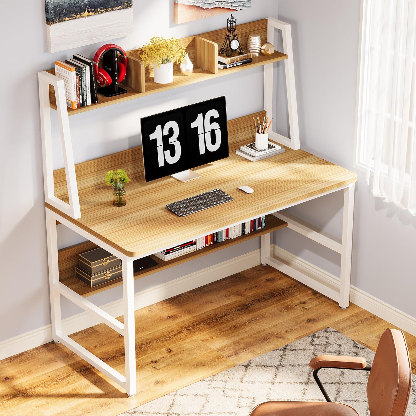 Tribesigns Computer Desk with Hutch, 47 inches Home Office Desk with Space Saving Design with Bookshelf for Small Spaces