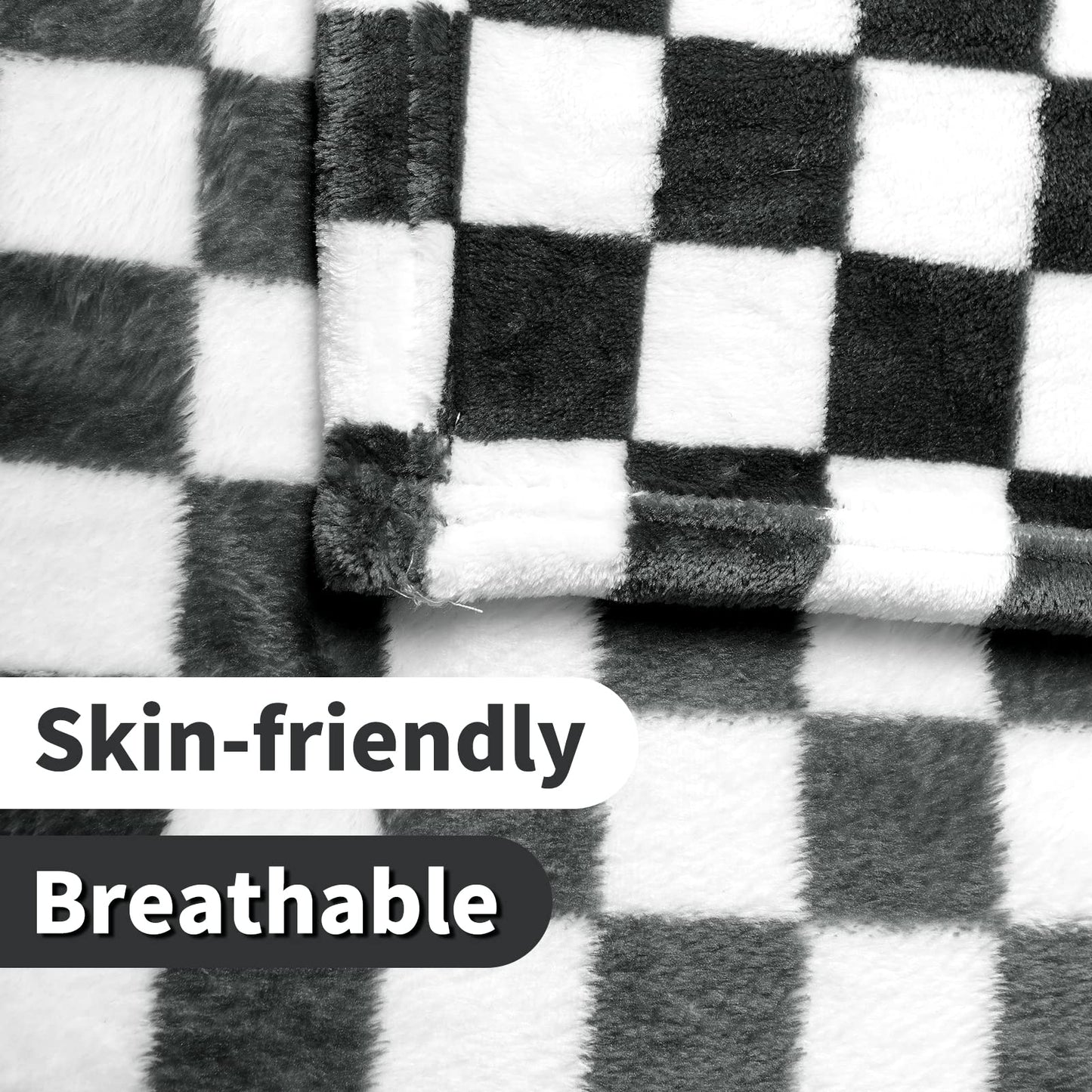 FY FIBER HOUSE Black and White Checkered Throw Blanket for Couch Soft Cozy Checker Blankets, 50"x60"
