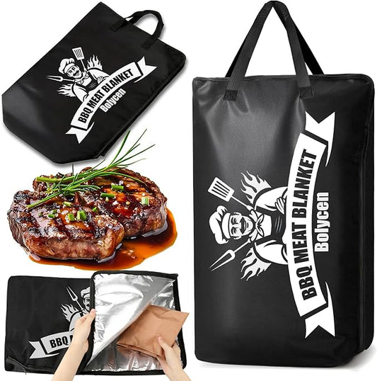 Upgraded BBQ Blanket for Resting Meat - Smoker Accessories Brisket Blanket - Insulated Meat Resting Bag with Wide Mouth for Steak/ Pork Shoulder/ Turkey - Thanksgiving Christmas Stocking Stuffers Birthday BBQ Accessories Grilling Gifts for Men Dad(21inch)