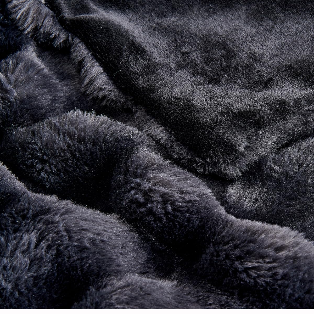Gusuhome Faux Fur King Couch Blanket - Luxurious Faux Rabbit Fur Bed Blanket Reversible - Cozy Warm Fluffy Fuzzy Plush Striped - 90x106 Inches Black
