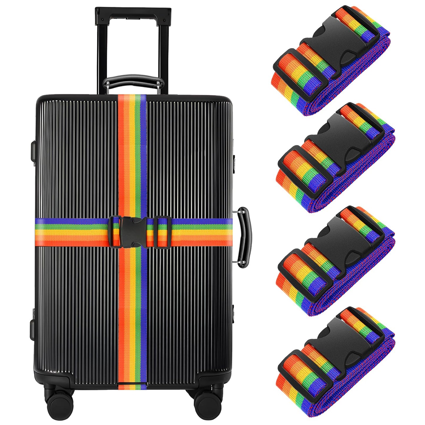 BILIONE 4 Pack Luggage Straps 79" Long Belts Keep Suitcase Secure While Traveling, TSA Approved Add a Bag Premium Accessory for Travel Bag Closure (Blue+Orange+Rose Pink+Green)