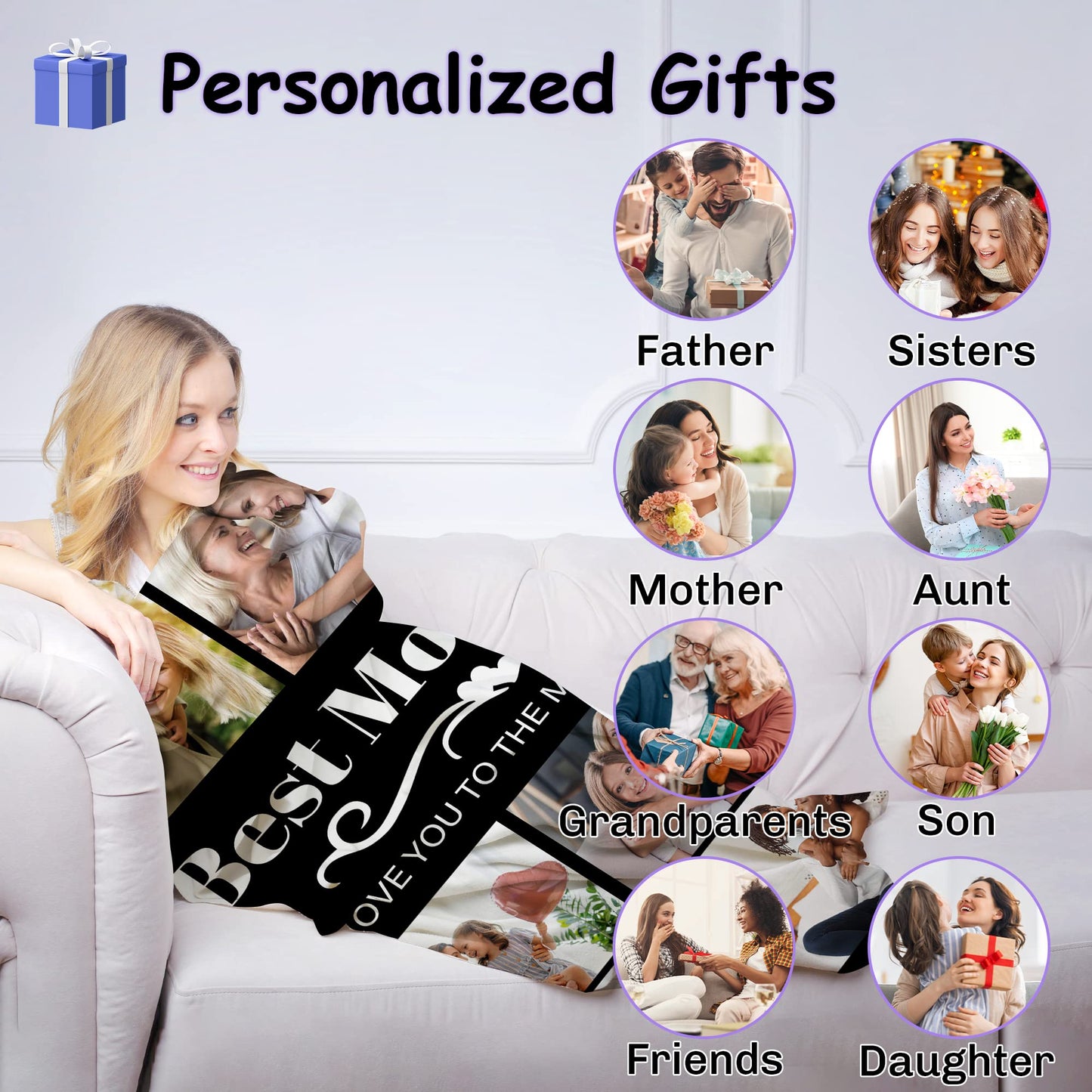 Best Mom Ever Custom Blanket, Birthday Gifts for Mom from Daughter Son with Pictures, Customized Photo Collage Mother Blankets Wife Birthday Gifts, Personalized Flannel Blanket with Photo as a Gift