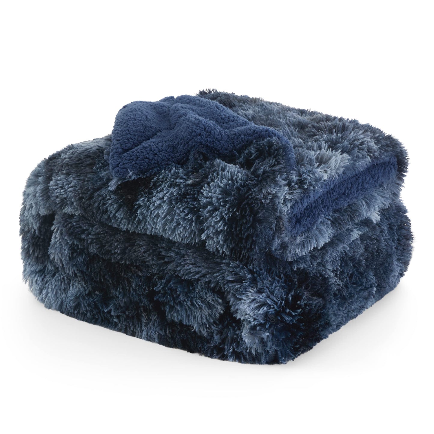Bedsure Fluffy Tie Dye Navy Blue King Size Blanket for Bed, Thick Soft Sherpa Faux Fur Fleece Bedding Fuzzy Plush Winter Warm Heavy Oversize Large King Blanket, Cozy Blue Gifts for Men Women, 108x90