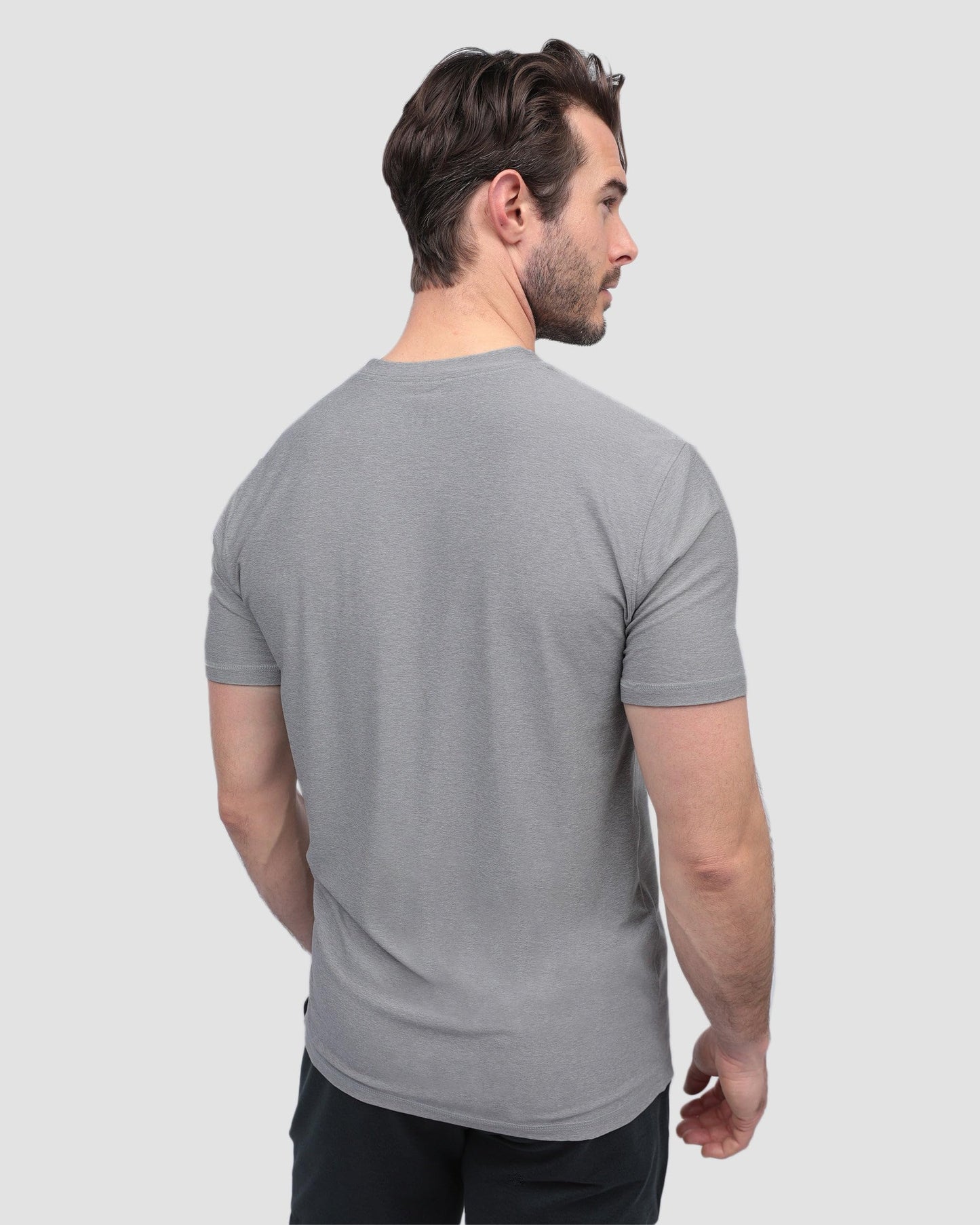 INTO THE AM Athletic Workout Shirts for Men Fitted Gym Sports Running Fitness Dry Fit Logo Tees (Grey, Large)