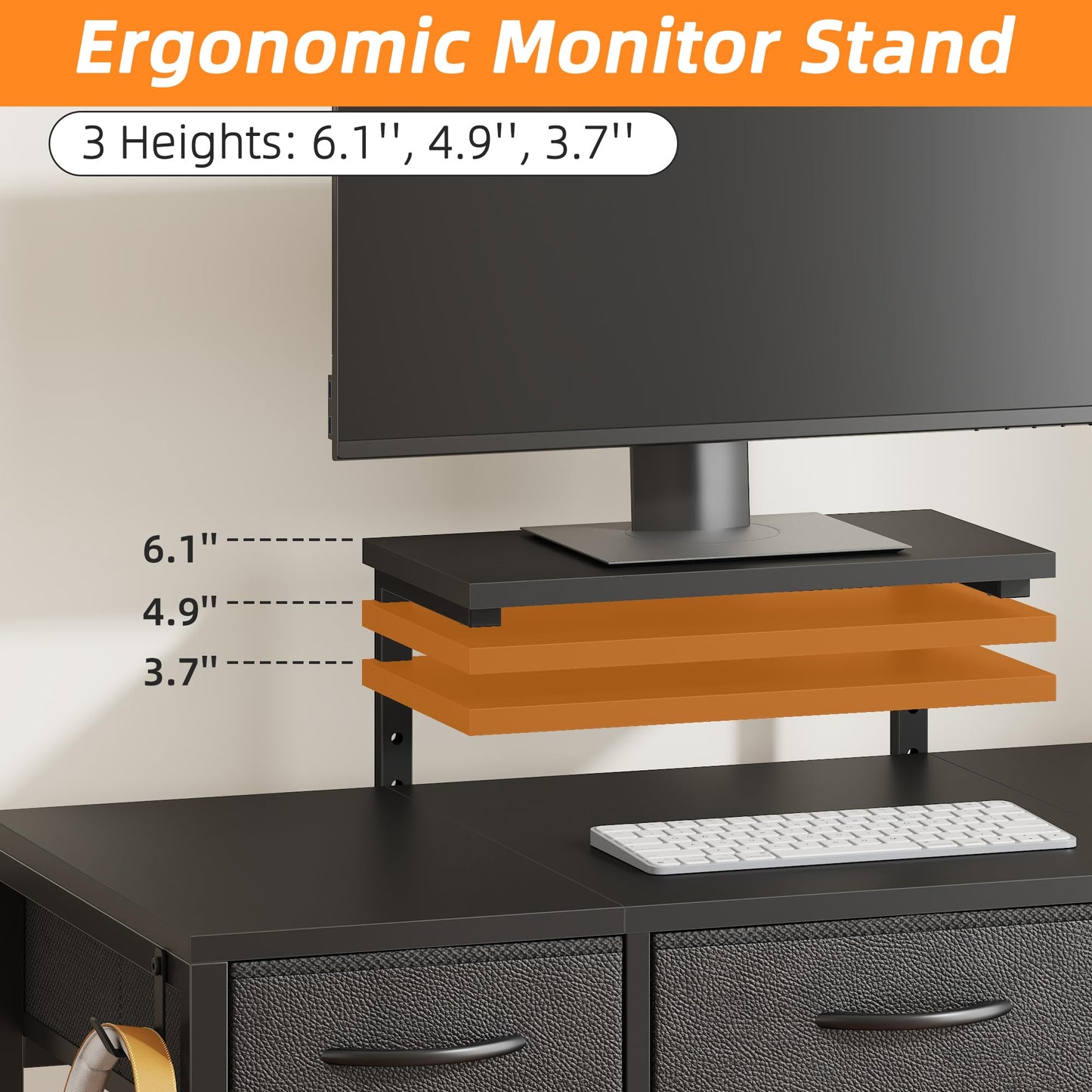 HIGDBFE Small Computer Desk 30 Inch with 3 Fabric Drawers, Office Desk with LED and Monitor Stand, Gaming Desk with Hooks for Small Space, Study Writing Table for Kids Bedroom, Black