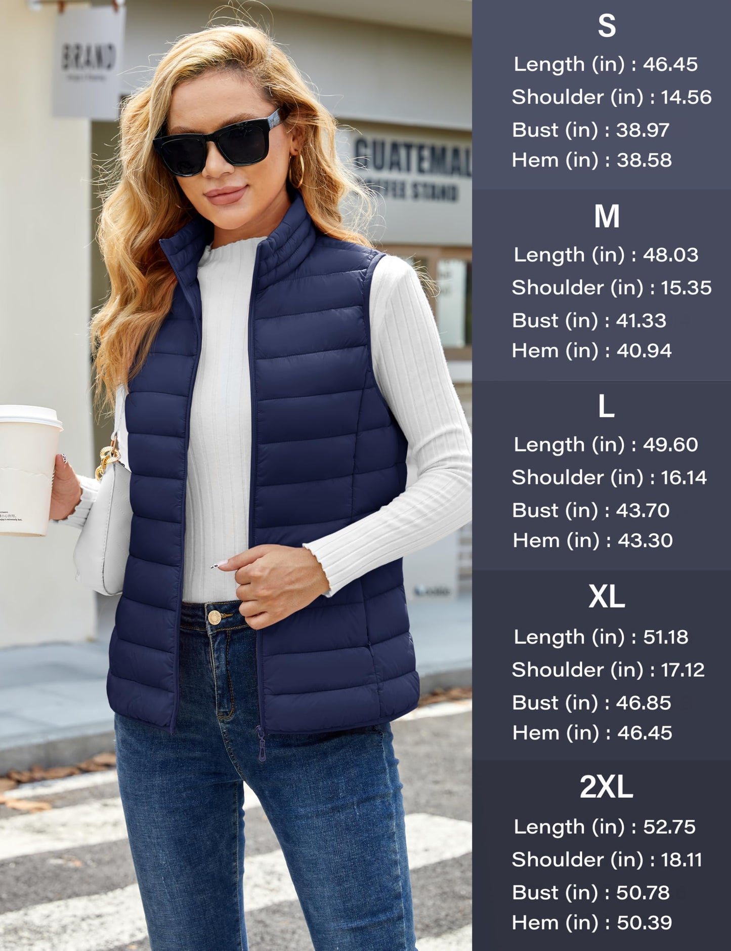 YUCOLEN Women's Puffer Vest Lightweight Trendy Stand Collar Quilted Padded Puffy Vests Sleeveless Jackets Fall Winter Outerwear Navy L