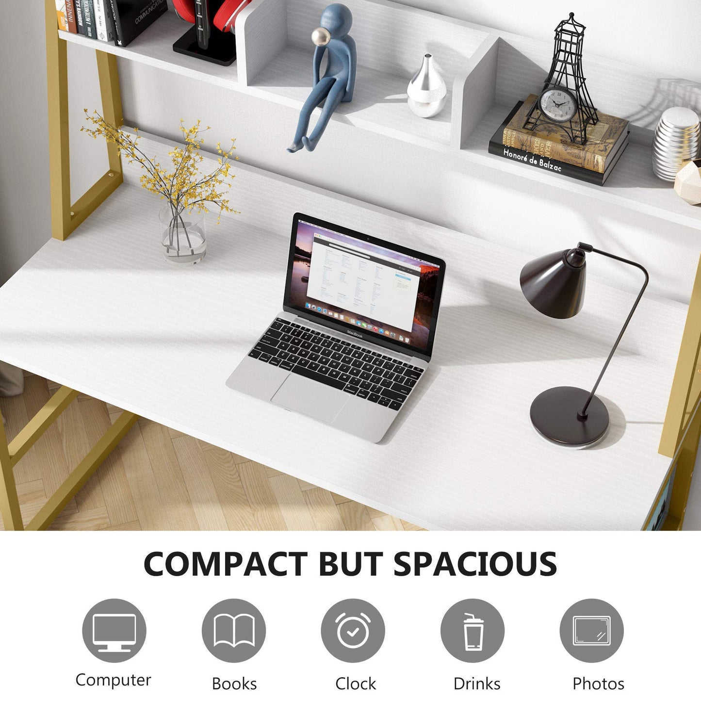 Tribesigns Computer Desk, 47 inch Office Desk with Hutch and Bookshelf, Modern Study Writing Table for Home Office (White)
