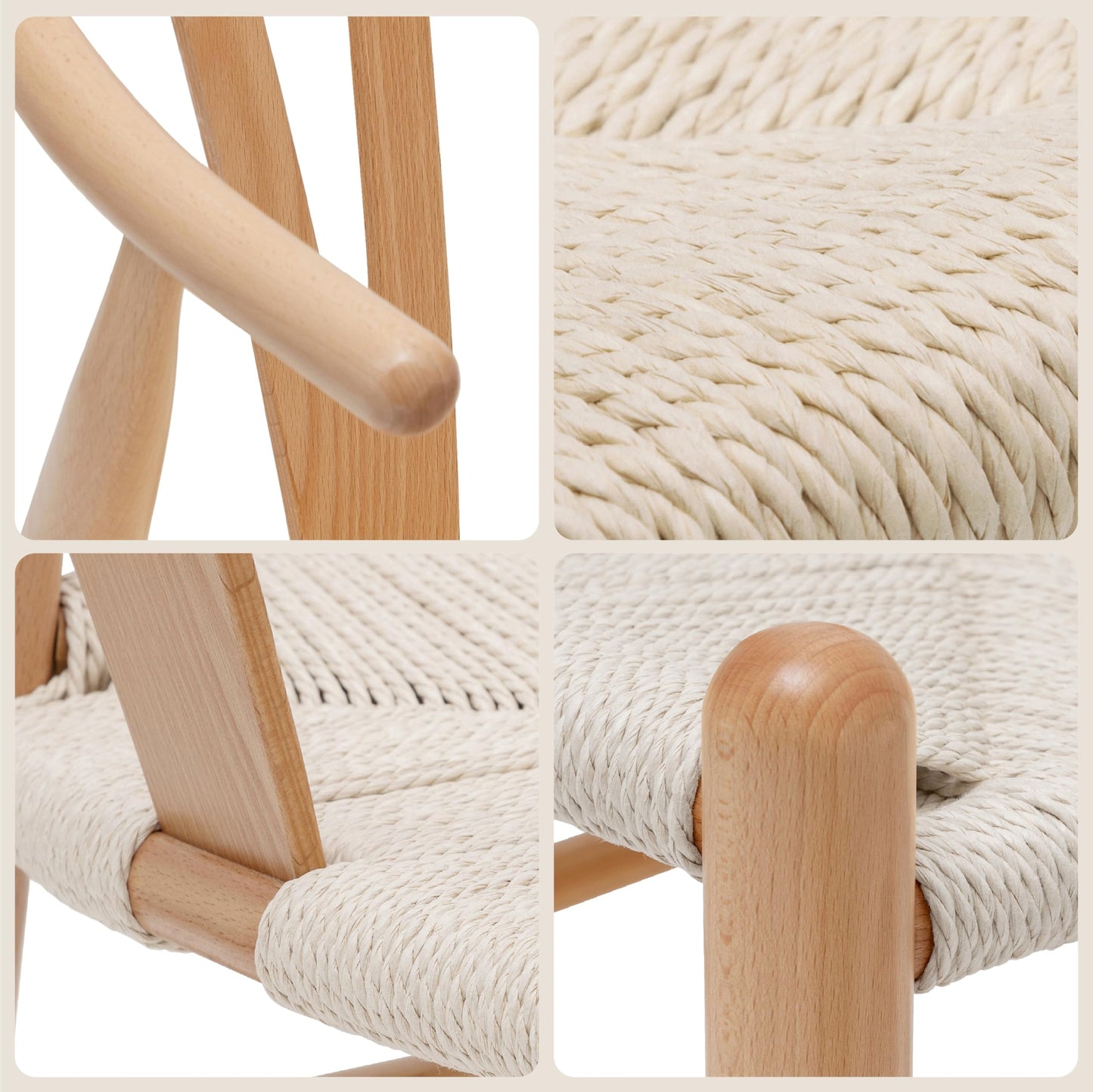 Poly and Bark Weave Modern Wooden Mid-Century Dining Chair, Hemp Seat, Natural (Set of 2)