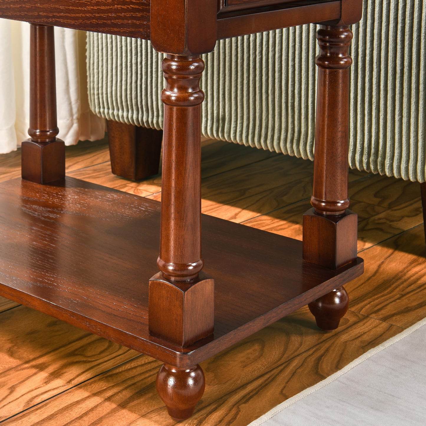 Narrow End SideTable with Drawer and Storage Shelf, Solid Wood Sofa Tables, Slim Beside Table-, Telephone for Small Spaces, Living Room, 22"L x 13"W x 22.7"H No-tools Assembly Dark Walnut BBJ004DWA