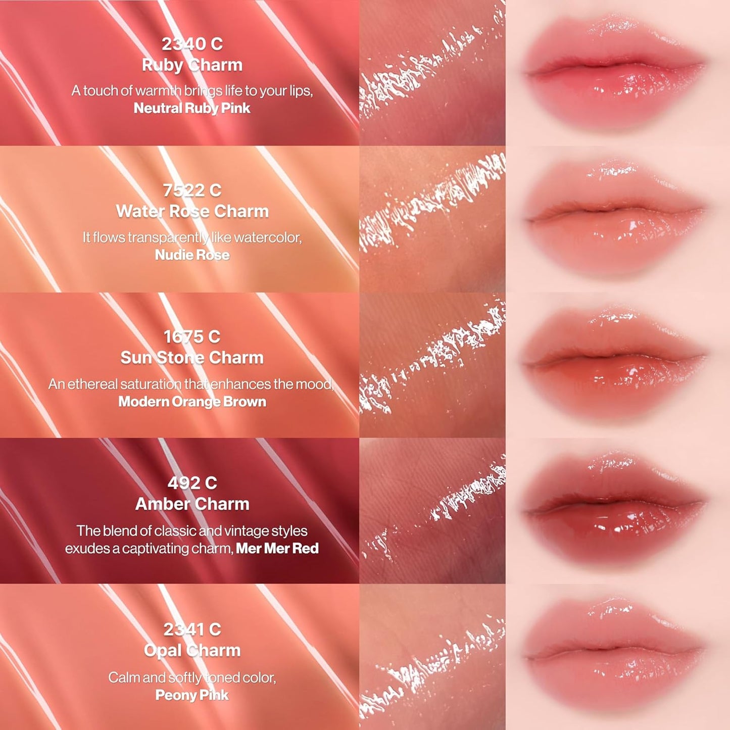 ENTROPY Makeup 2-in-1 Charm Shiny Glowy Lip & Cheek Gloss Tint Keychain, High Pigment Glossy Lip Color & Plumping Gloss, C2 Water Rose Charm