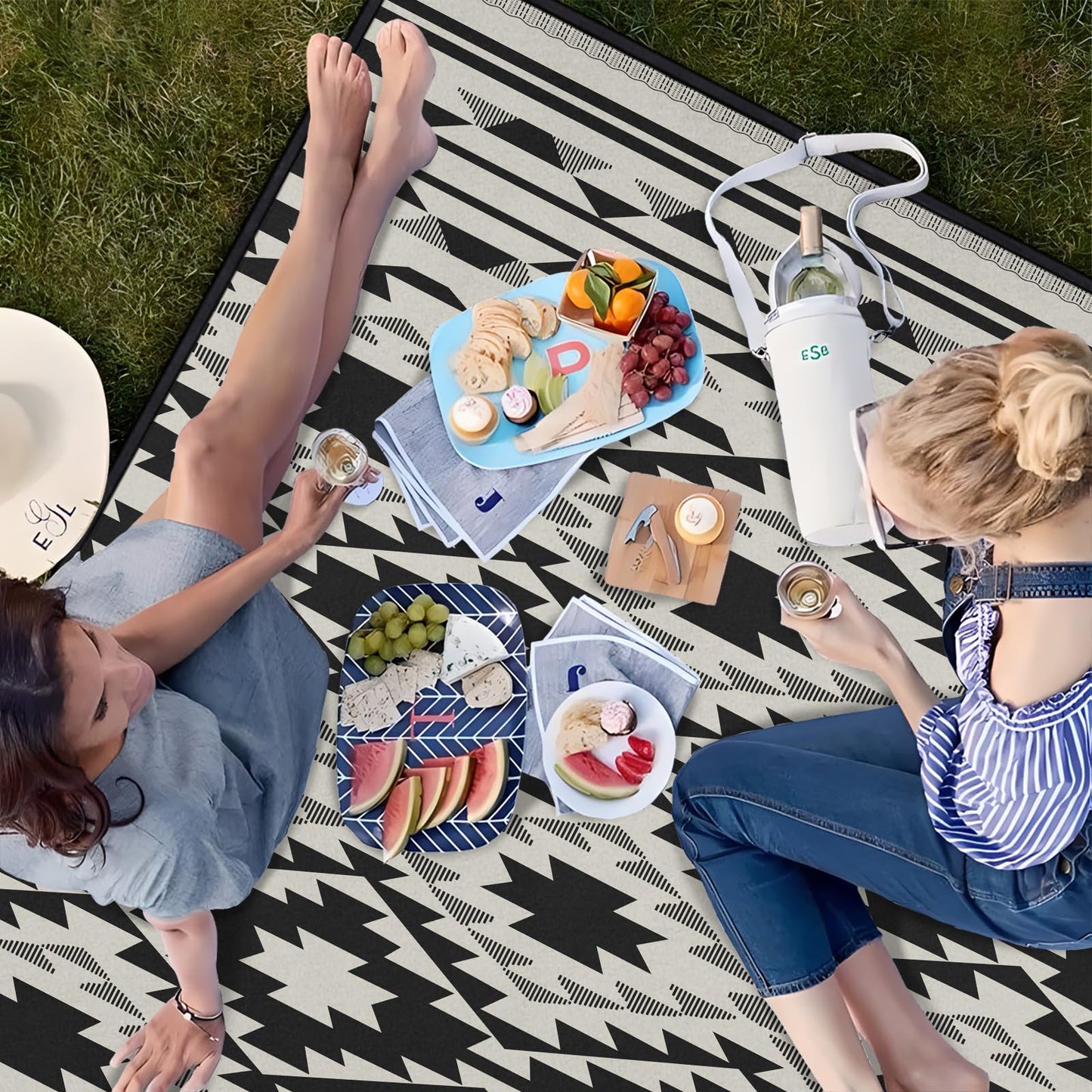 awufncksn Boho Picnic Blankets Waterproof Foldable, 60″X80″ Thick Three Layer Picnic Mat Tribal Outdoor Blanket for Grass, Beach Blanket Sandproof Picnic Accessories for Camping Party Park Patio