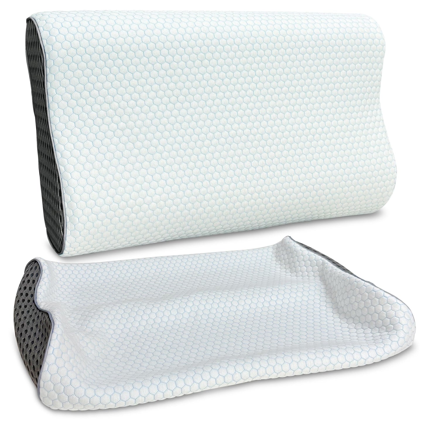 LeoTube Cervical Pillow Case for Neck Pillows, Compatible with Pillows for Neck and Shoulder Pain & Cervical Neck Pillows for Sleeping-Cover ONLY (White+Gray)