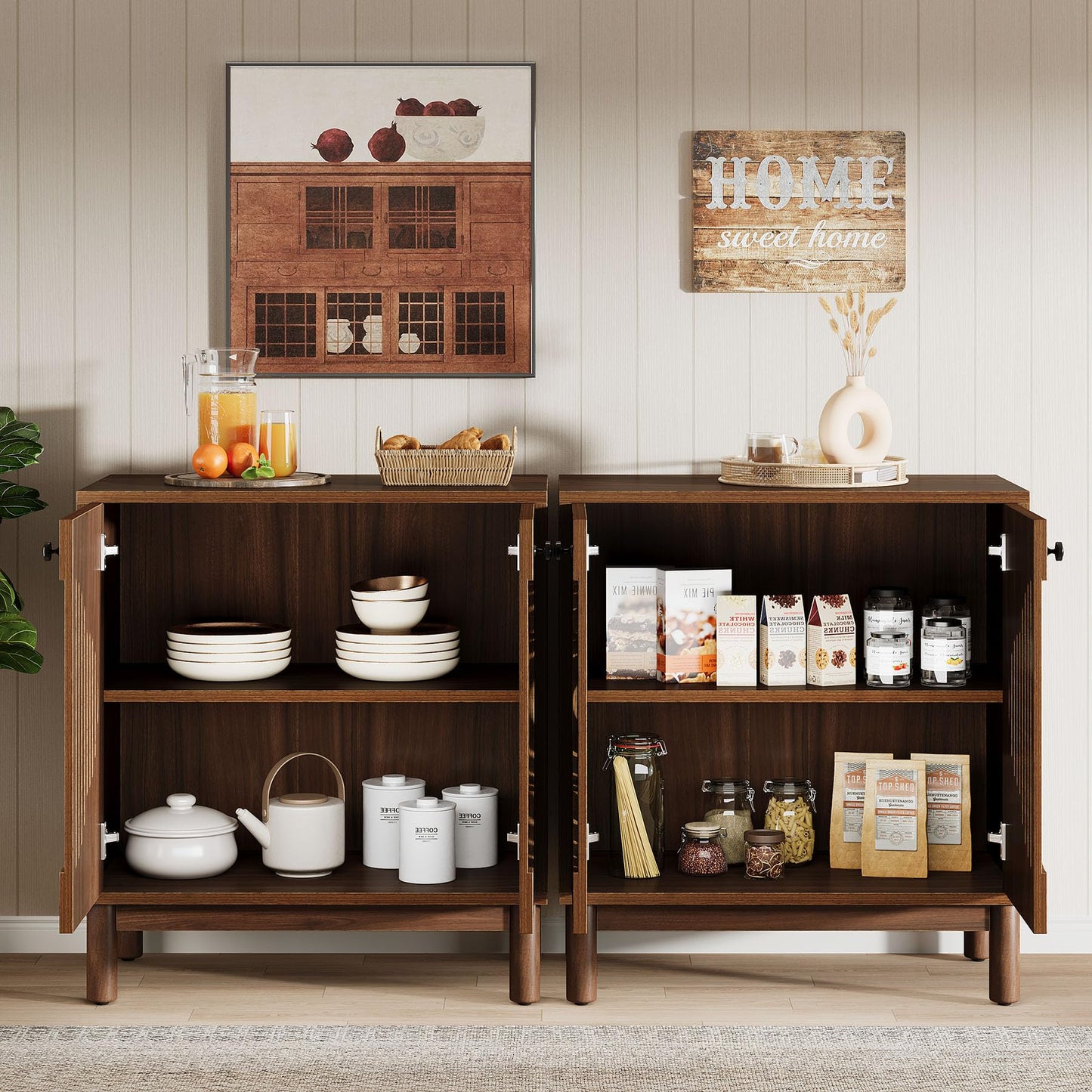 Tribesigns Sideboard Buffet Cabinet, 55" Storage Cabinet with Shelves and Doors, Modern Credenzas for Kitchen, Living Room, Dining Room, Rustic Walnut