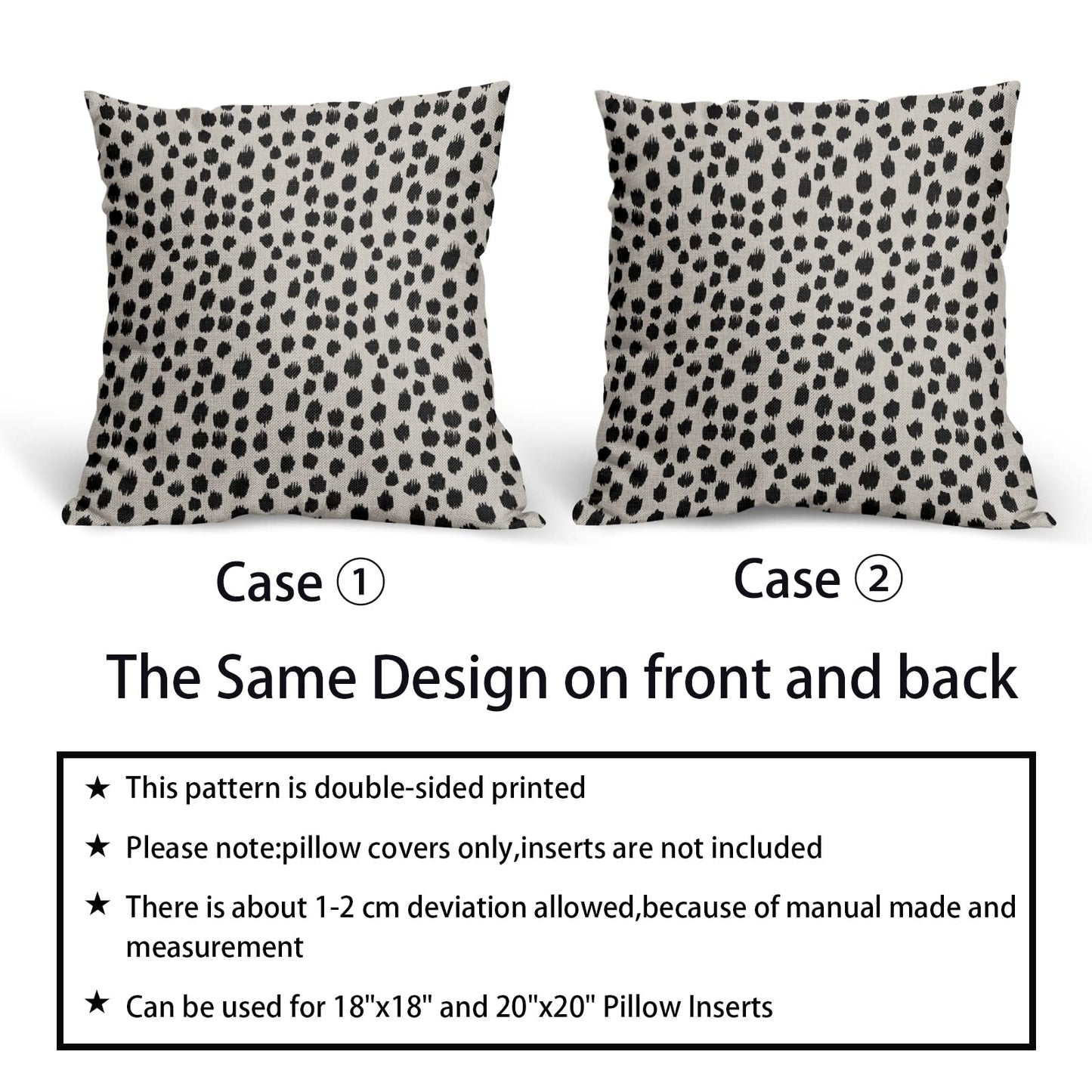 Polka Dot Pillow Covers 18x18 Set of 2 Black Cream Throw Pillows Boho Design Brush Strokes Decorative Outdoor Pillowcase Square Cushion Cover Linen Pillow Case for Home Sofa Couch Bed