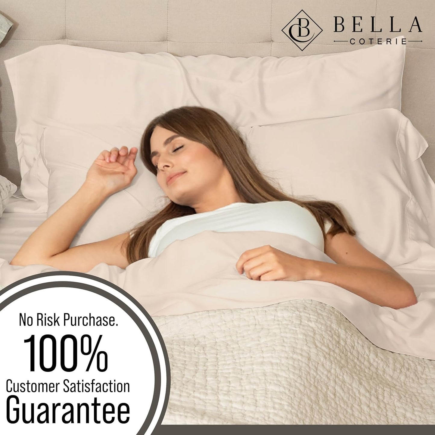 Bella Coterie Luxury Bamboo Viscose Split King Size Sheet Set | 100% Organically Grown | Ultra Soft | Cooling for Hot Sleepers | 18" Deep Pocket [Champagne]