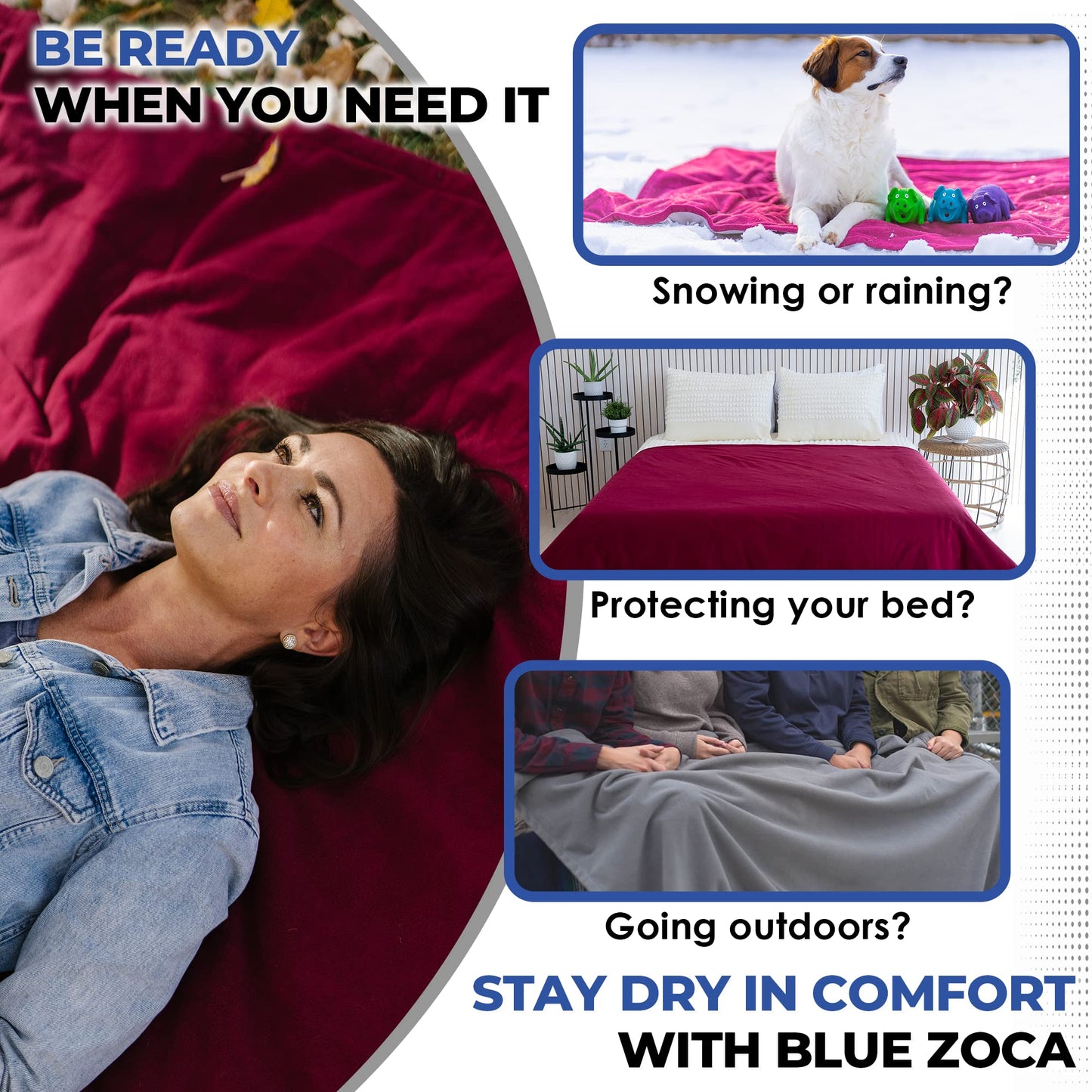 Blue Zoca Waterproof Blanket for Indoors & Outdoors | Machine Washable, Multi-Purpose Throw to Protect Your Bed Couch Car from Leaks Spills & Accidents | for Adults Dogs & Pets - Covers 65x80”, Gray