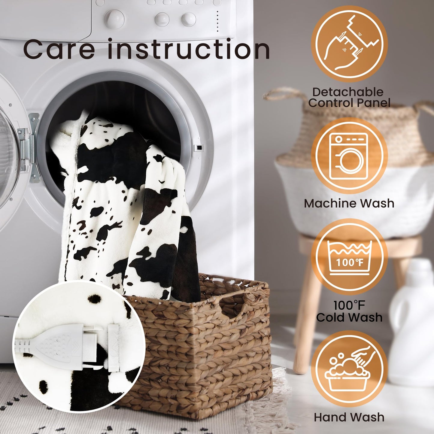 blunique Cow Print Electric Heated Blanket Queen-Dual Control Heating Blanket Queen Size with 5 Heat Levels & 10 Hours Auto-Off, Cozy Soft Fleece Sherpa, Washable, 84x90 Inche