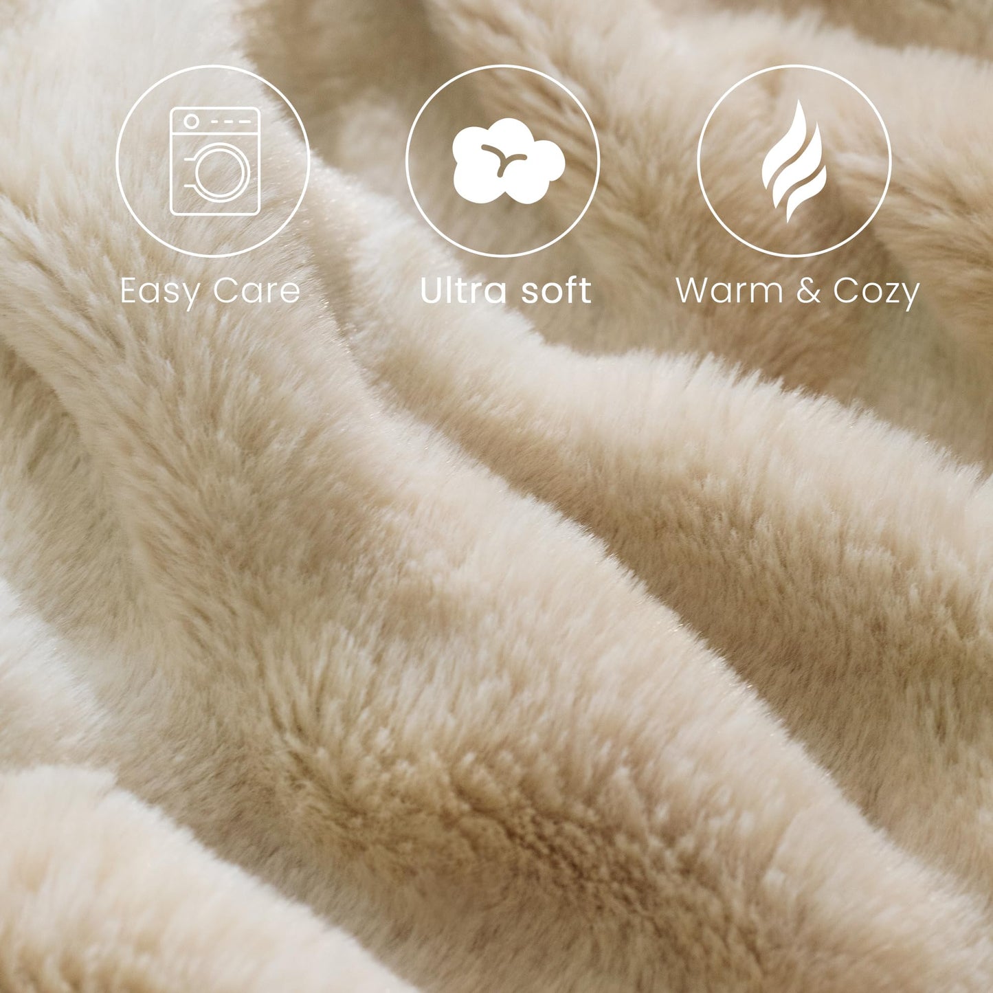 Luxury Faux Fur Throw Blanket with Stretch Ruched Design, Cozy Faux Fur Blanket, 50x60 Inches, Tie Light Camel - Soft Plush Blanket for Bed, Couch, Gifts for Women and Girls, and Home Decor